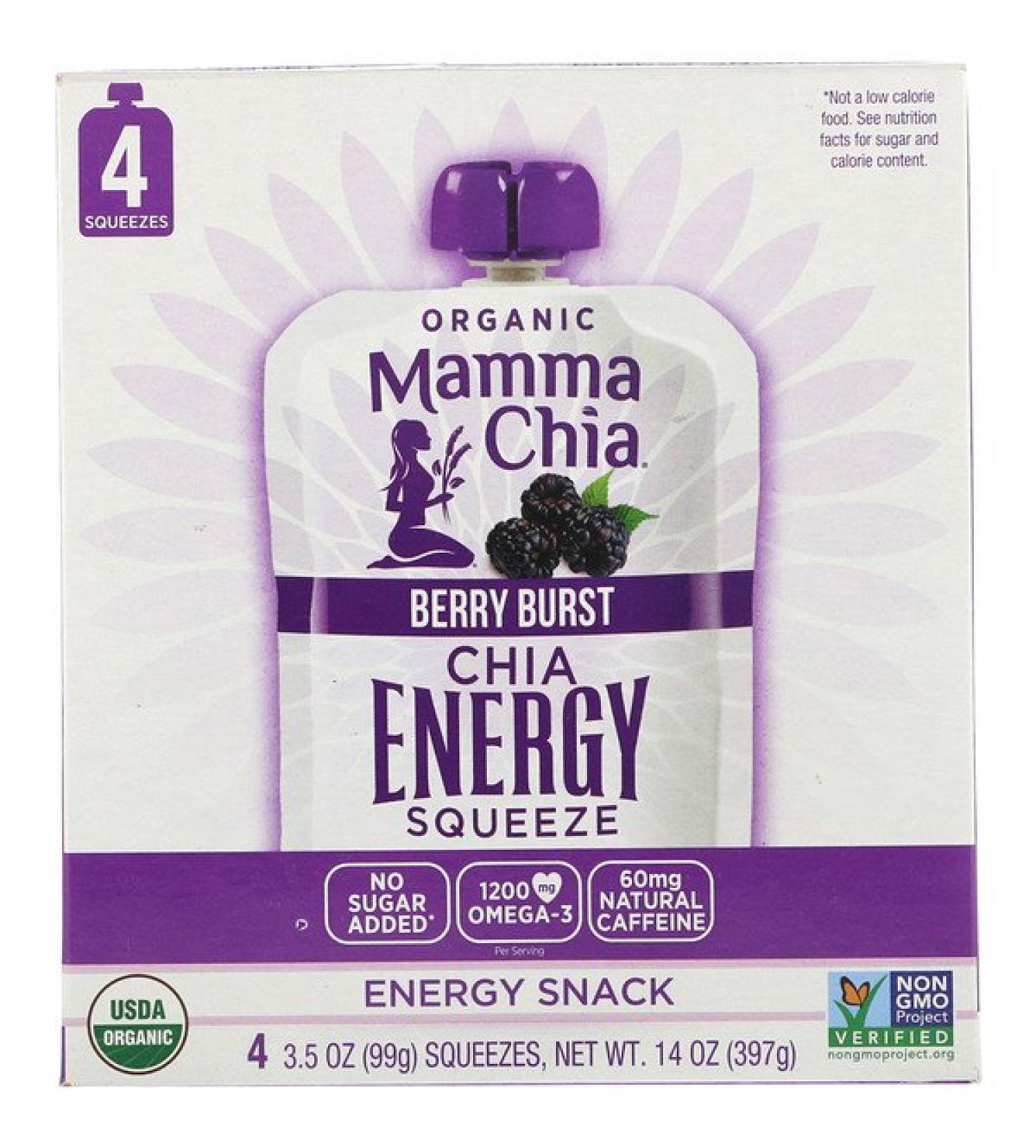 Mamma Chia Organic Chia Energy Squeeze Berry Burst 4 Pouches 3.5 oz (99 g) Each