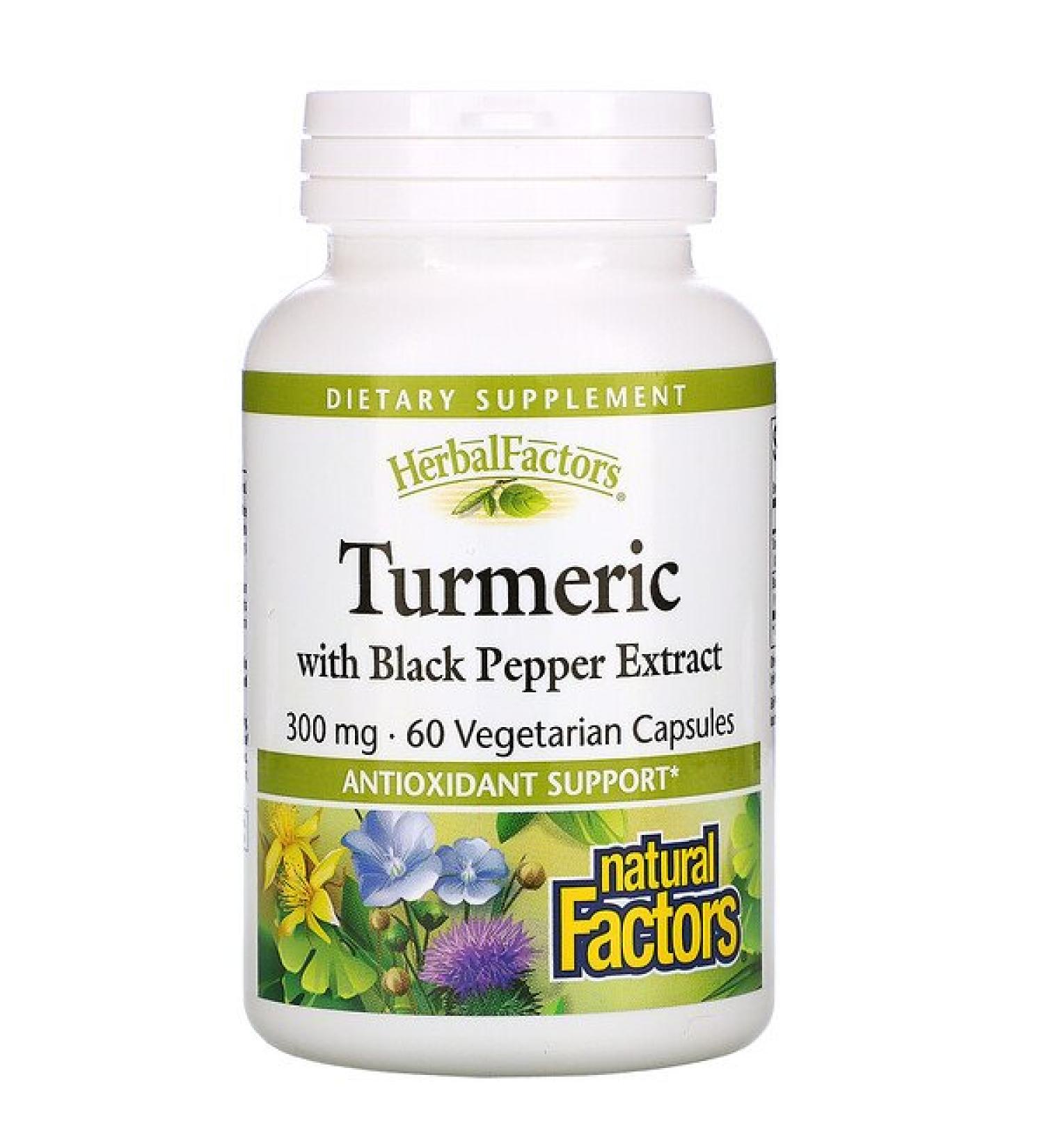 Natural Factors Herbal Factors Turmeric with Black Pepper Extract 300 mg 60 Vegetarian Capsules