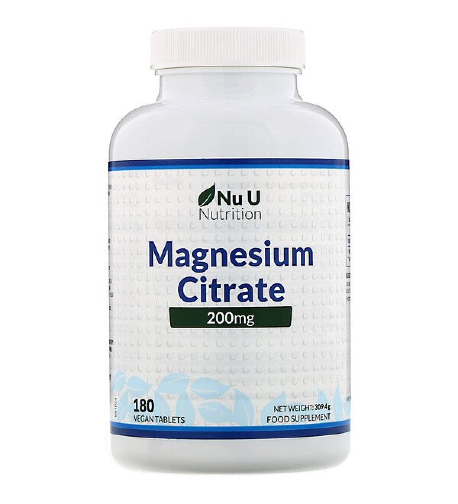 Nu U Nutrition Magnesium Citrate 200 mg 180 Vegan Tablets