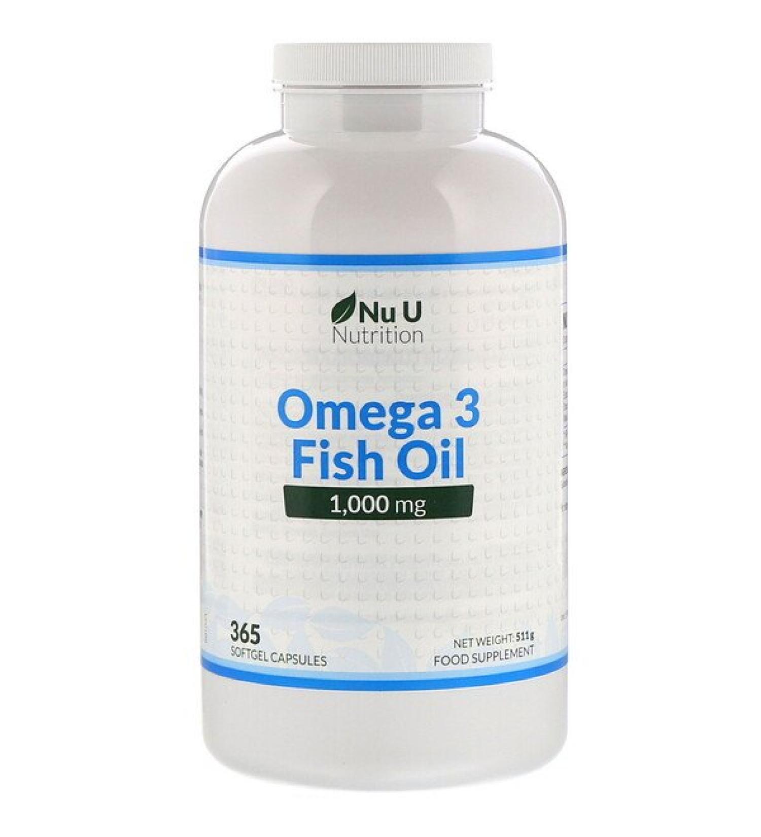 Nu U Nutrition Omega 3 Fish Oil 1000 mg 365 Softgel Capsules