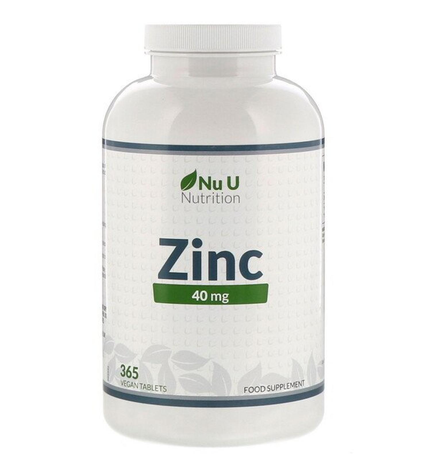 Nu U Nutrition Zinc 40 mg 365 Vegan Tablets