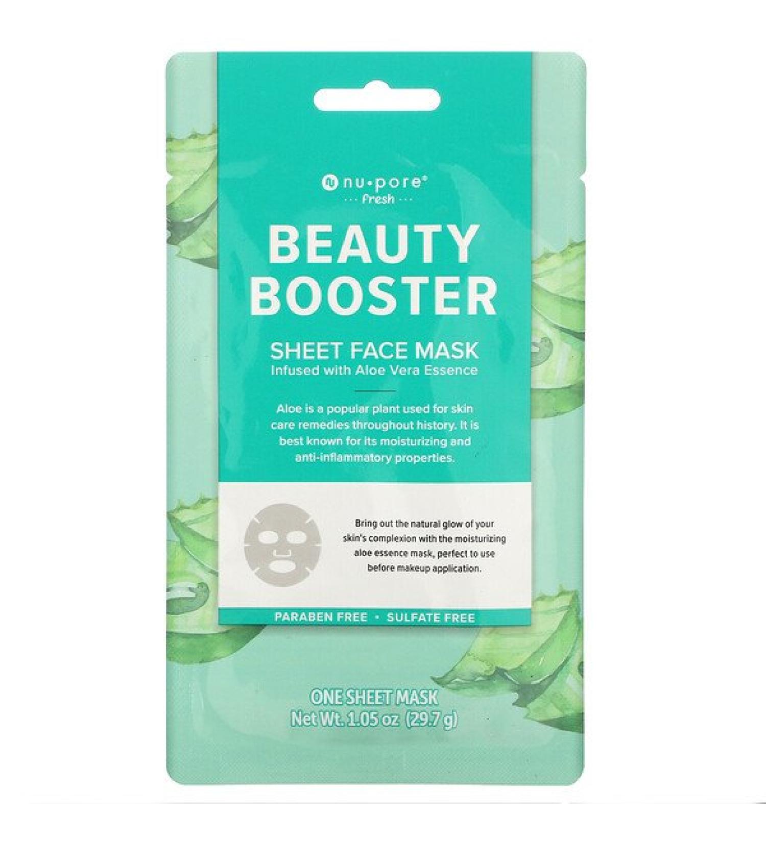 Nu-Pore Beauty Booster Sheet Beauty Face Mask Aloe Vera 1 Sheet 1.05 oz (29.7 g)