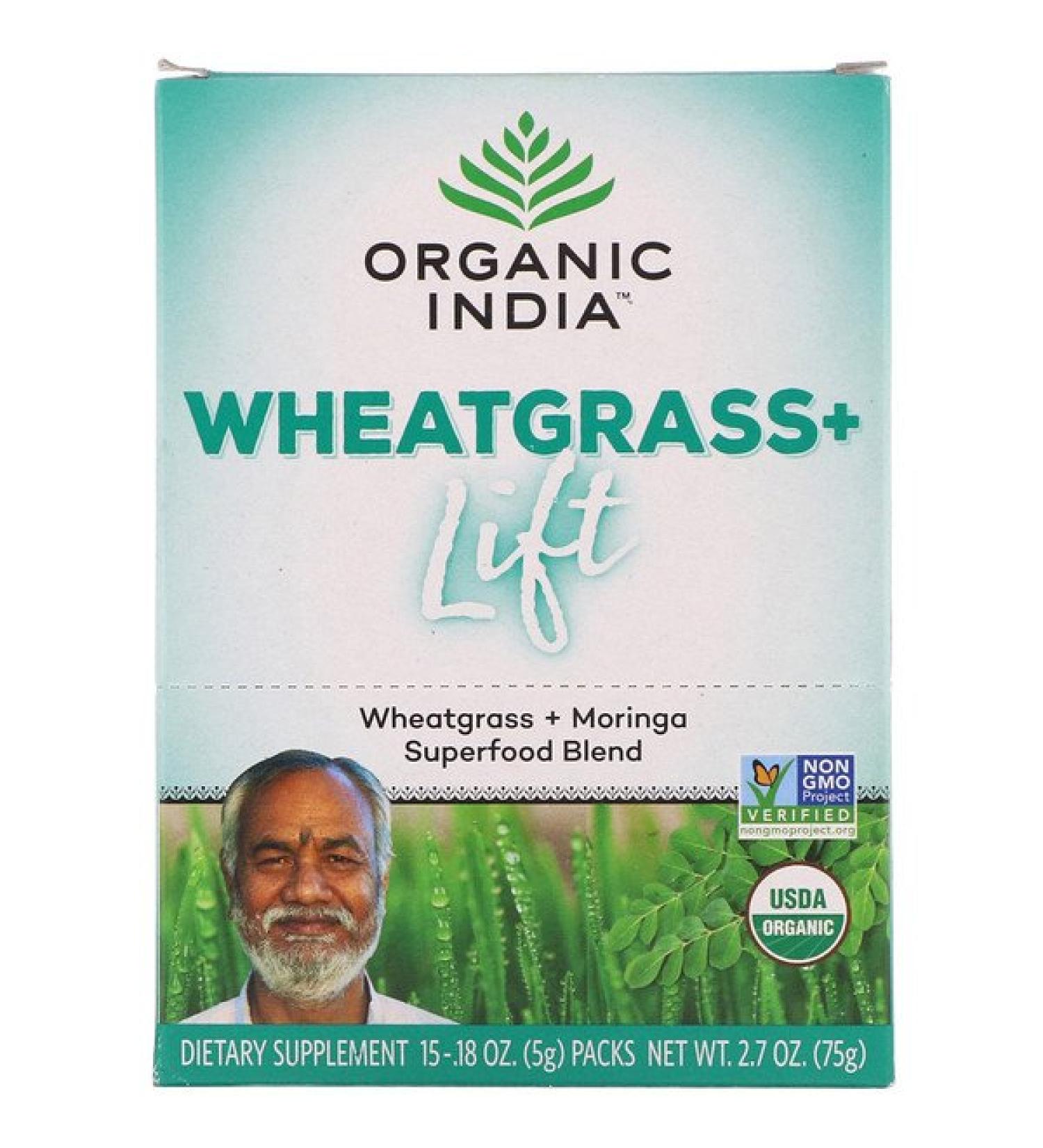 Organic India Wheatgrass+ Lift Superfood Blend 15 Packs 0.18 oz (5 g) Each
