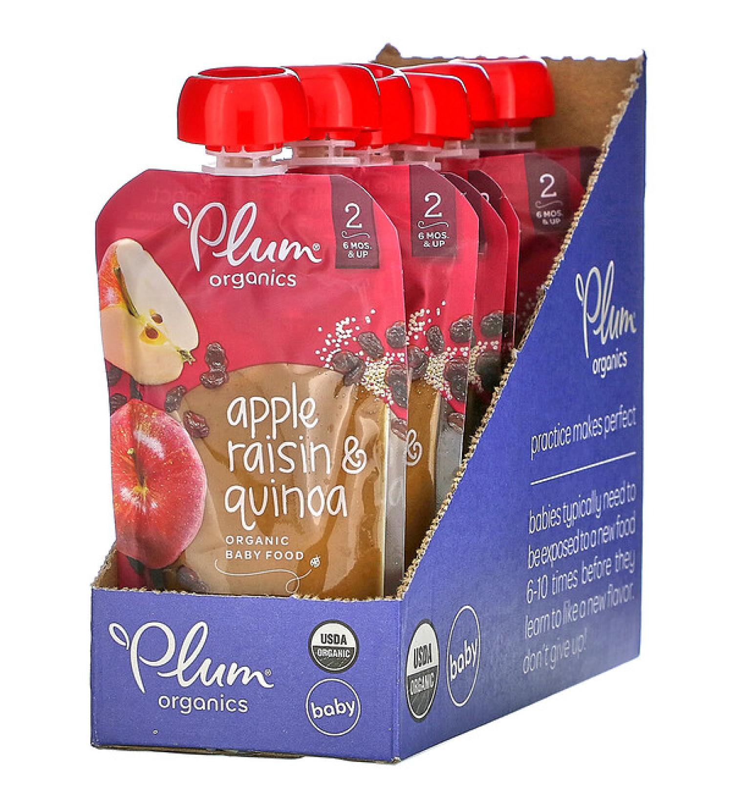 Plum Organics Organic Baby Food 6 Months & Up Apple Raisin & Quinoa 6 Pouches 3.5 oz (99 g) Each