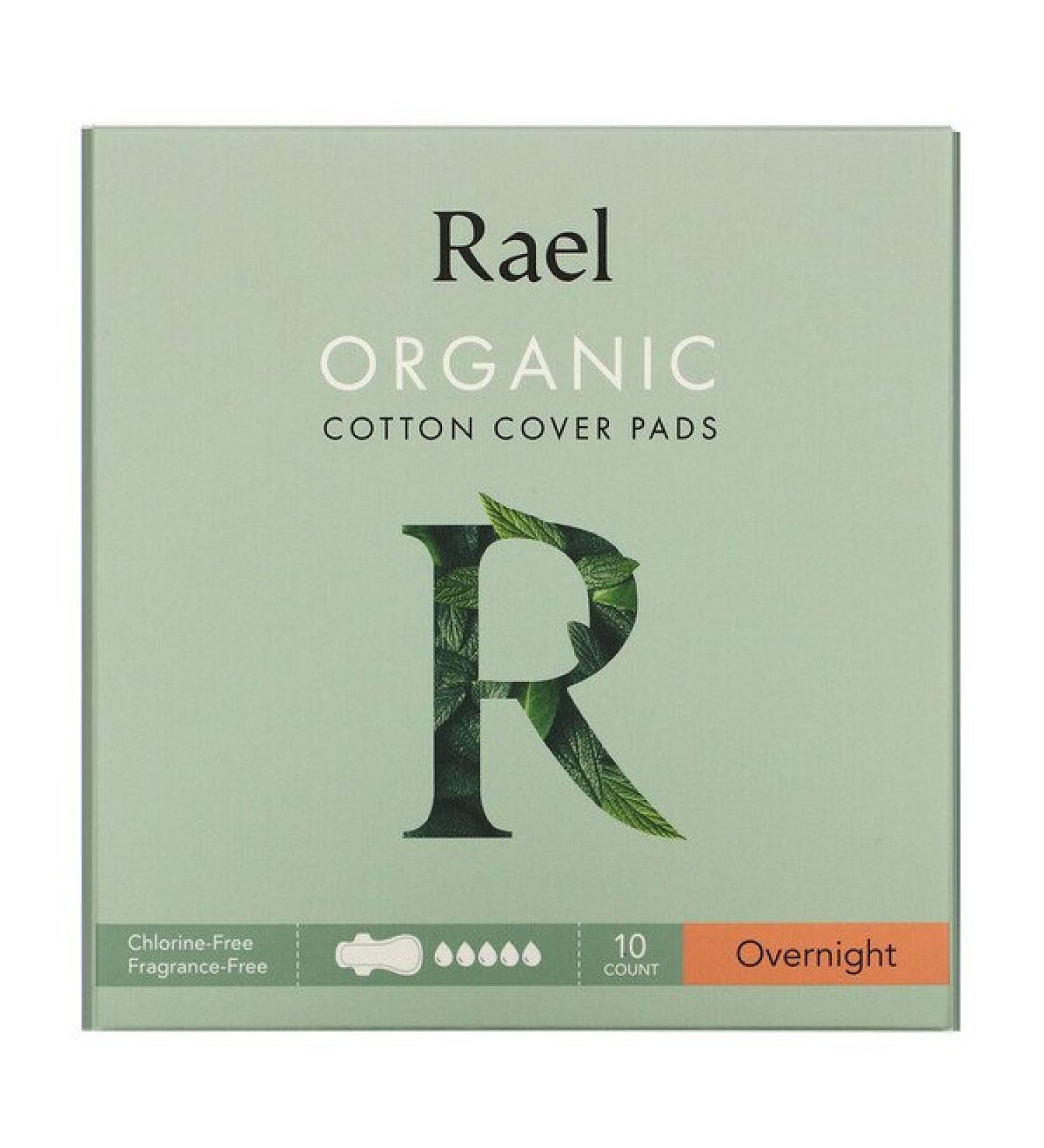 Rael Organic Cotton Cover Pads Overnight 10 Count