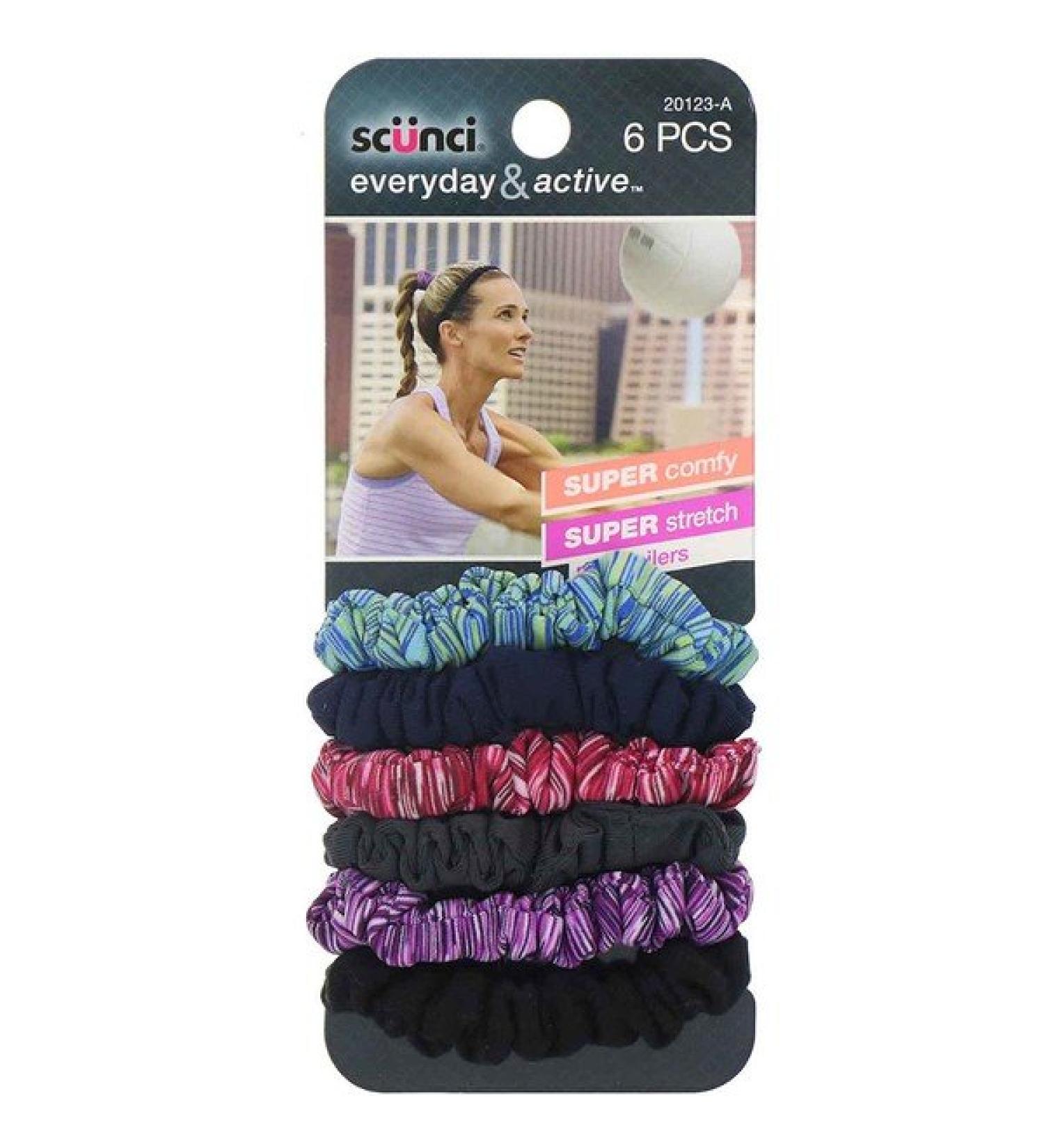 Scunci Everyday & Active Space Dye & Solid Ponytailers 6 Pieces