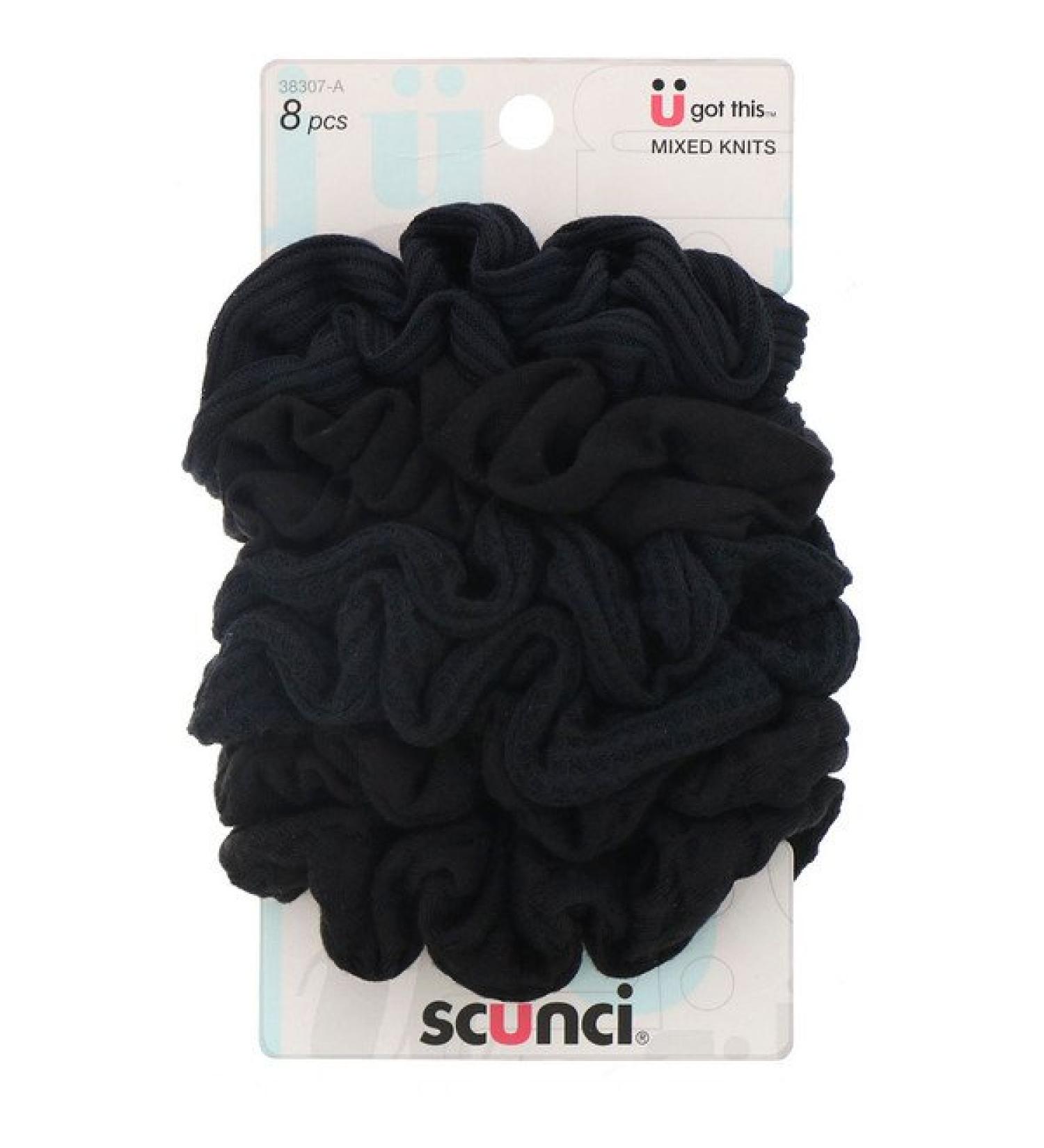Scunci Mixed Knits Ponytail Holder Black 8 Pieces