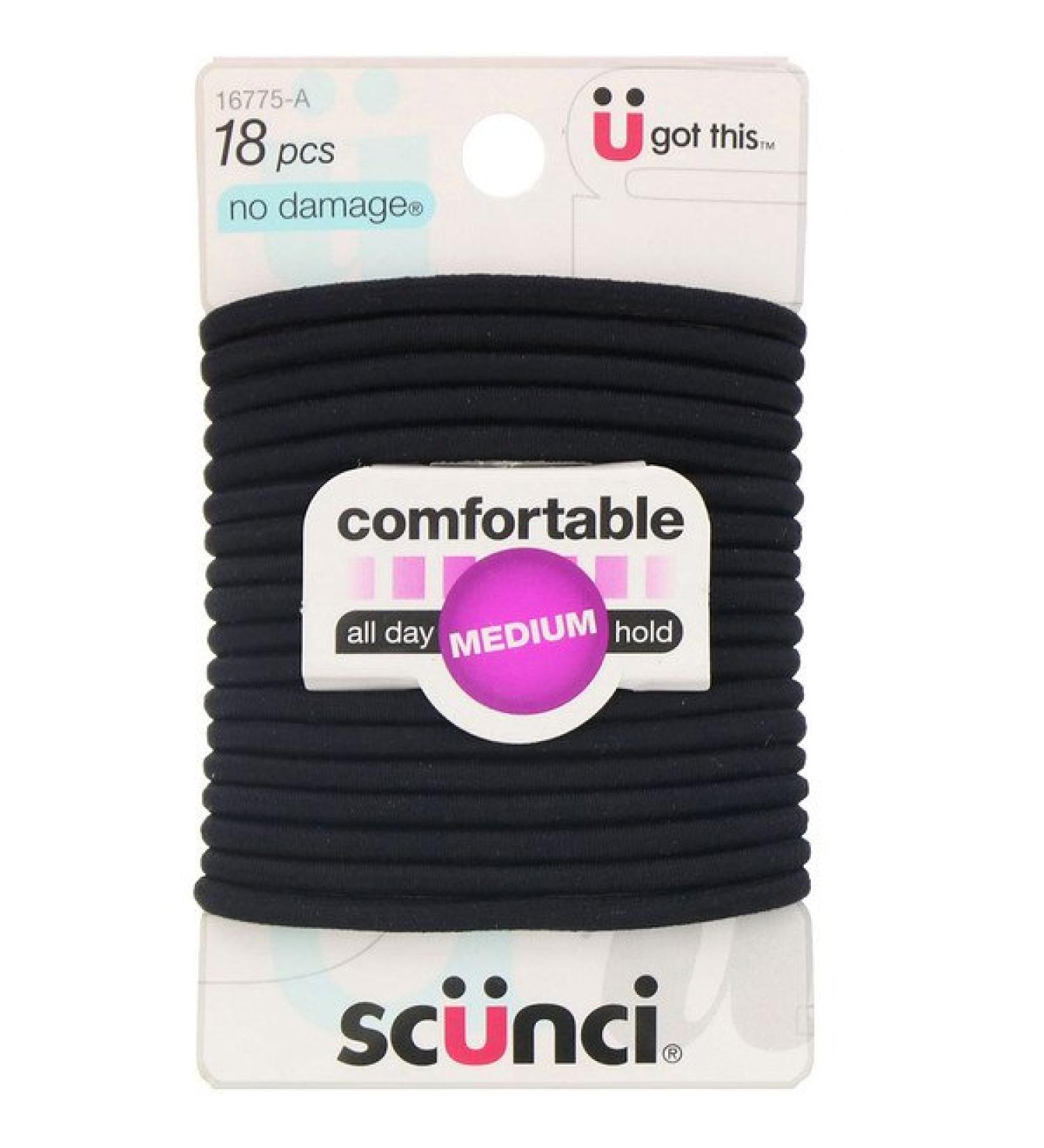 Scunci No Damage Elastics Comfortable All Day Medium Hold Black 18 Pieces
