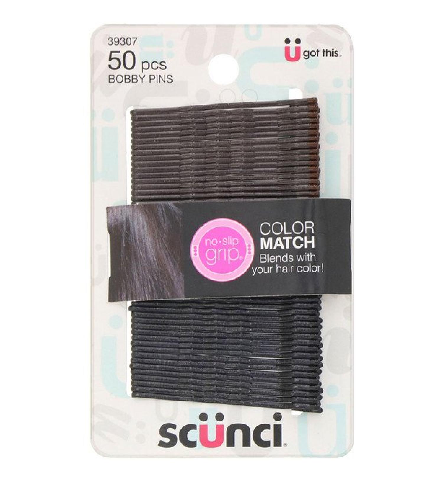Scunci No Slip Grip Color Match Bobby Pins Black 50 Pieces