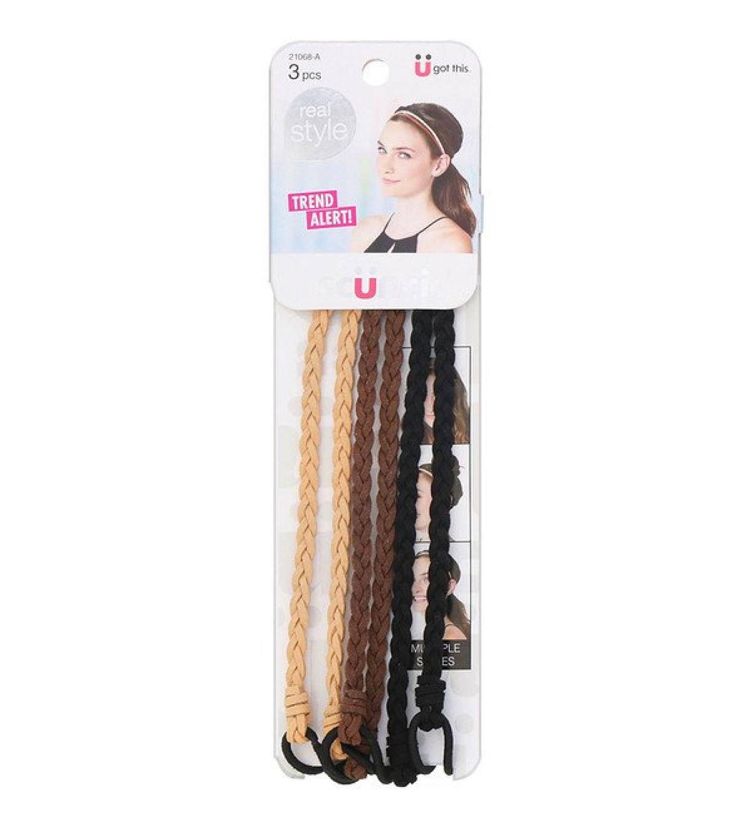 Scunci Real Style Suede Braided Headwraps Neutral 3 Pieces