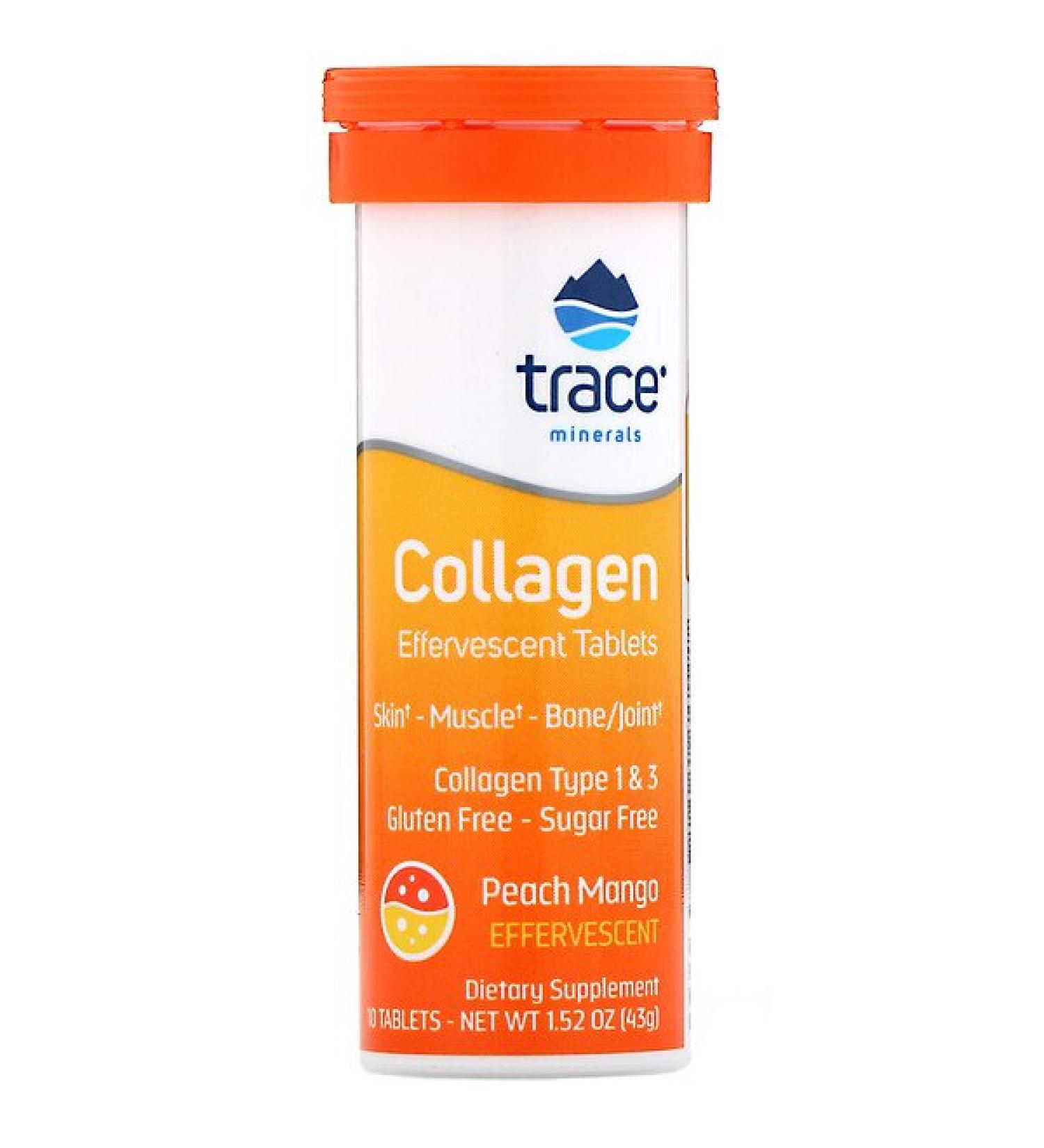Trace Minerals Research Collagen Effervescent Tablets Peach Mango 10 Tablets 1.52 oz (43 g)