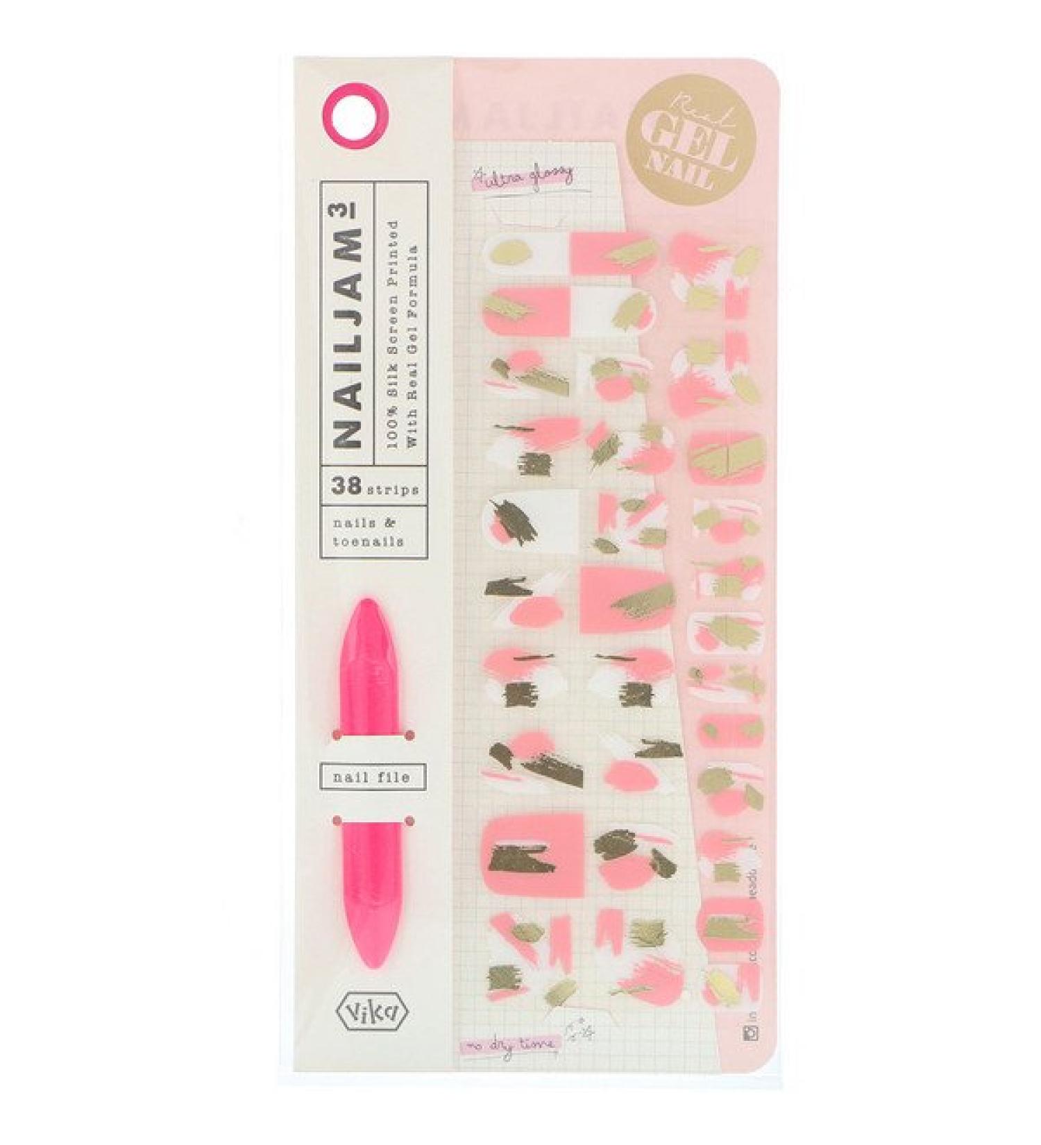 Vika Nailjam Gel Nail Strips For Nails & Toenails Pink Icing 38 Strips