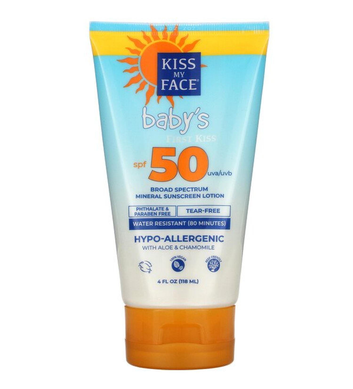Kiss My Face Baby's First Kiss Broad Spectrum Mineral Sunscreen Lotion SPF 50 4 fl oz (118 ml)