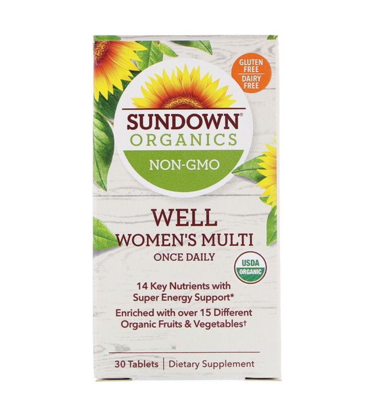 Sundown Organics Well Women's Multivitamin - Once Daily 30 Tablets | Natural Supplements for Women's Health - Buy Online on GoSupps.com