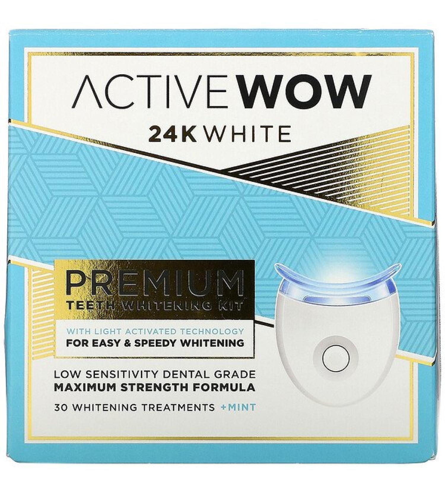 Active Wow 24K White Teeth Whitening Kit - 30 Mint Treatments for a Brighter Smile - Buy Online on GoSupps.com