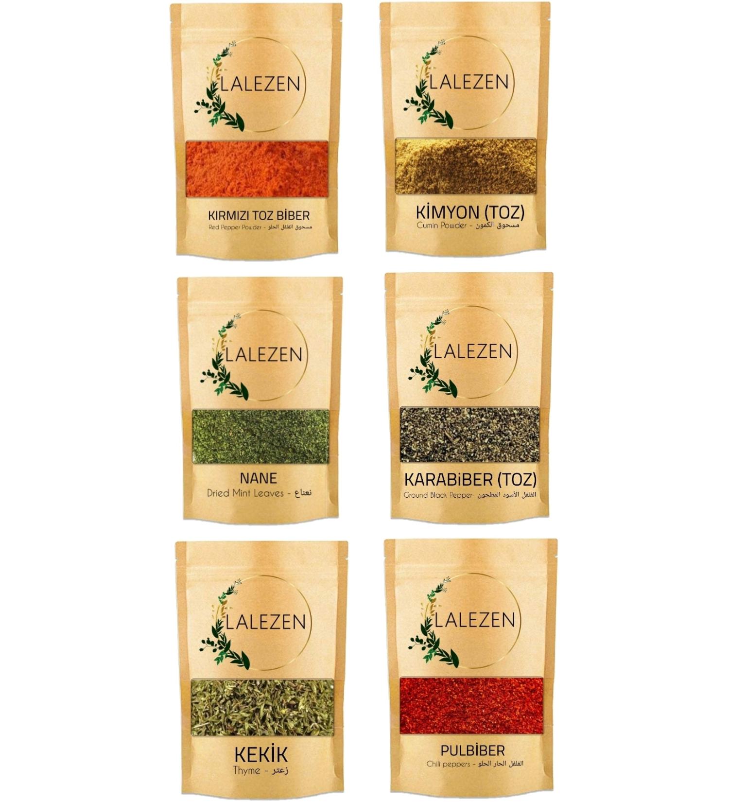 LALEZEN 100g Thyme-100g Black Pepper-100g Chili Pepper (HOT)-100g Cumin-100g Powdered Pepper (HOT)-100g Mint-spice