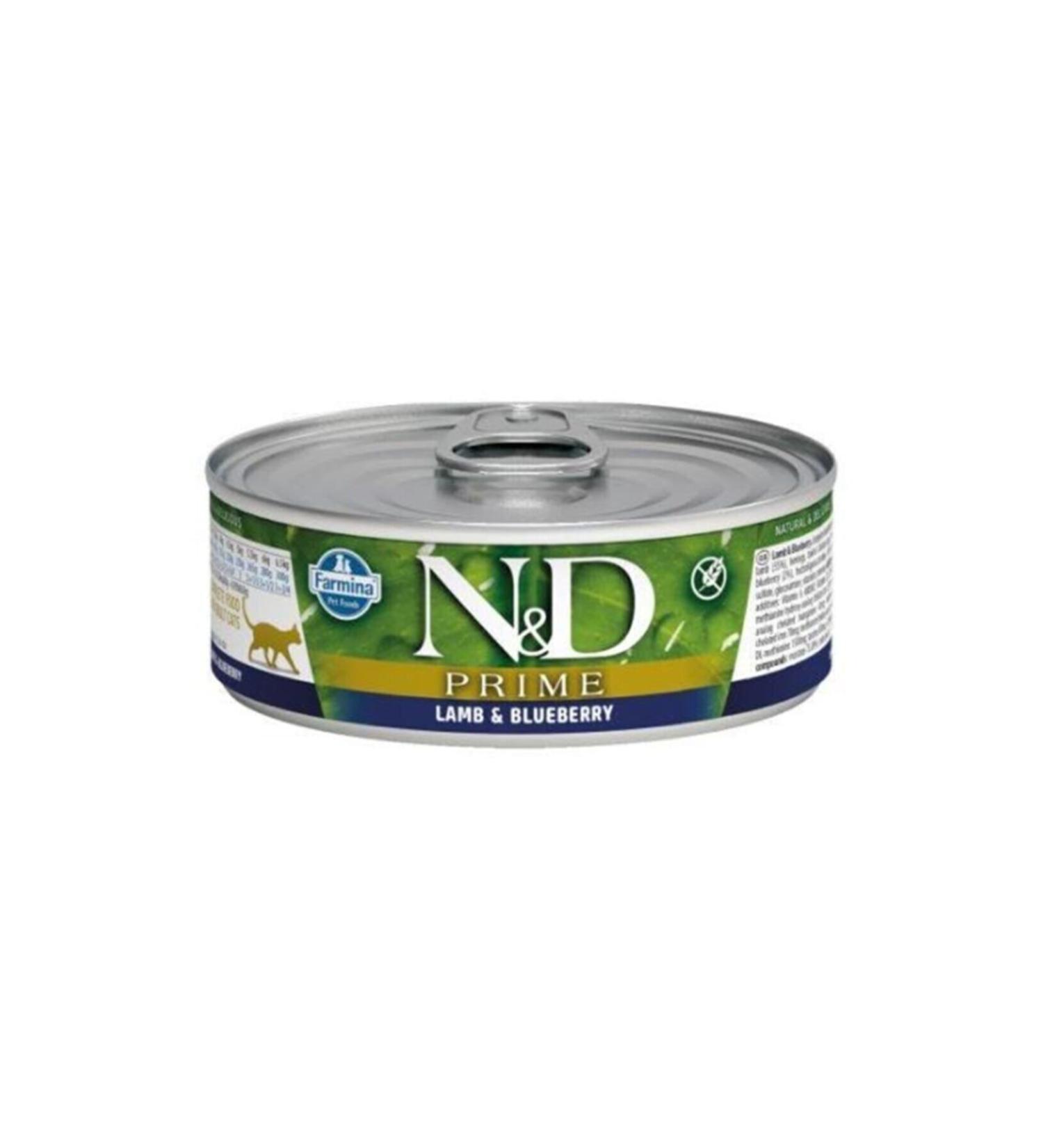 N & D Neo Pet Market Nd Prime Lamb and Blueberry Grain-Free Adult Cat Canned Food 80 gr X 3 Pieces
