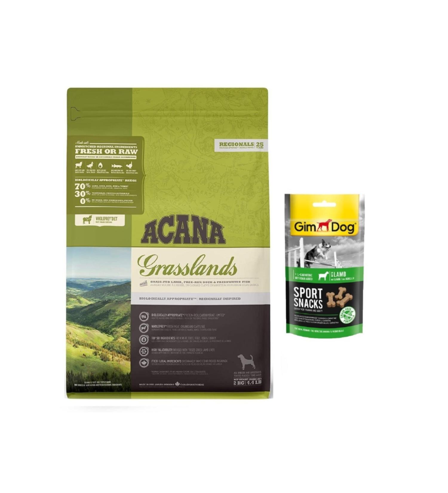 Acana Grasslands Dog Food 2 Kg + Gimdog Lamb Reward 60 Gr