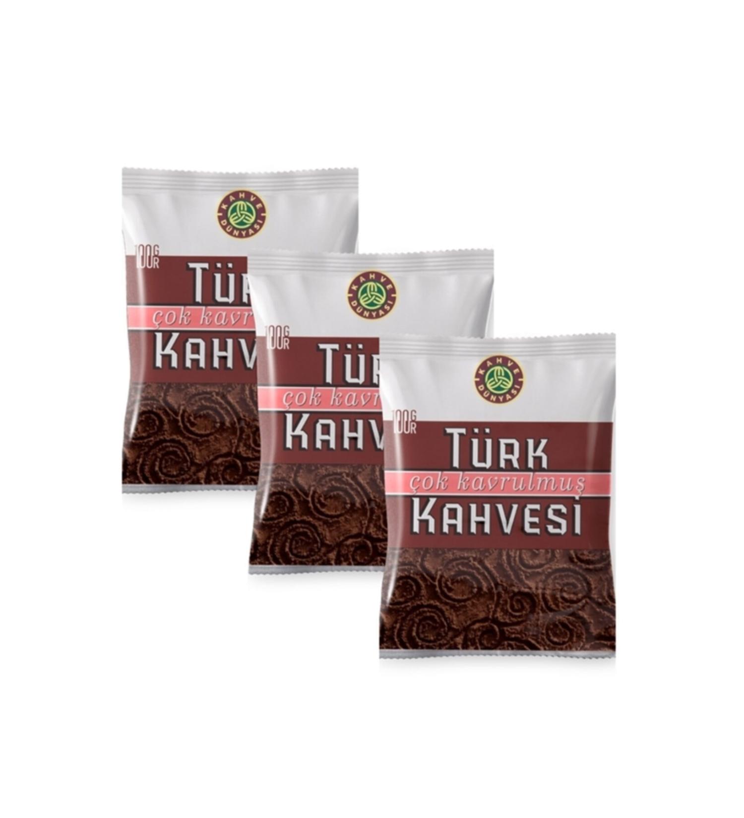 Coffee World Dark Roasted Turkish Coffee 100 Gr (Pack of 3) 3 Packs of 100gr Dark Roasted Coffee