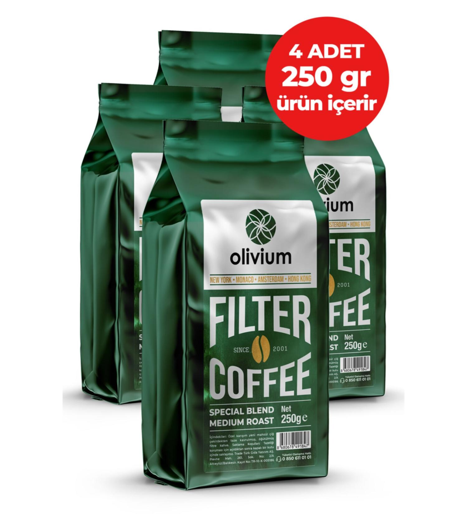 Olivium 4 Packs of 250 Gram Ground Filter Coffee (Contains 4 Pieces of 250 Gram Product)