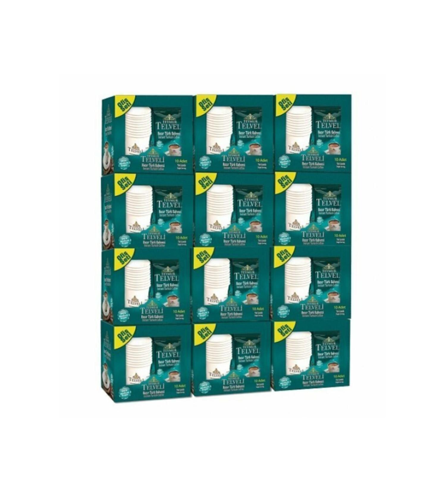 Teymur Ground Turkish Coffee Instant Medium 9 gr Office Set 10 Piece Box X12 Box 120 Pieces 1 Box Ground