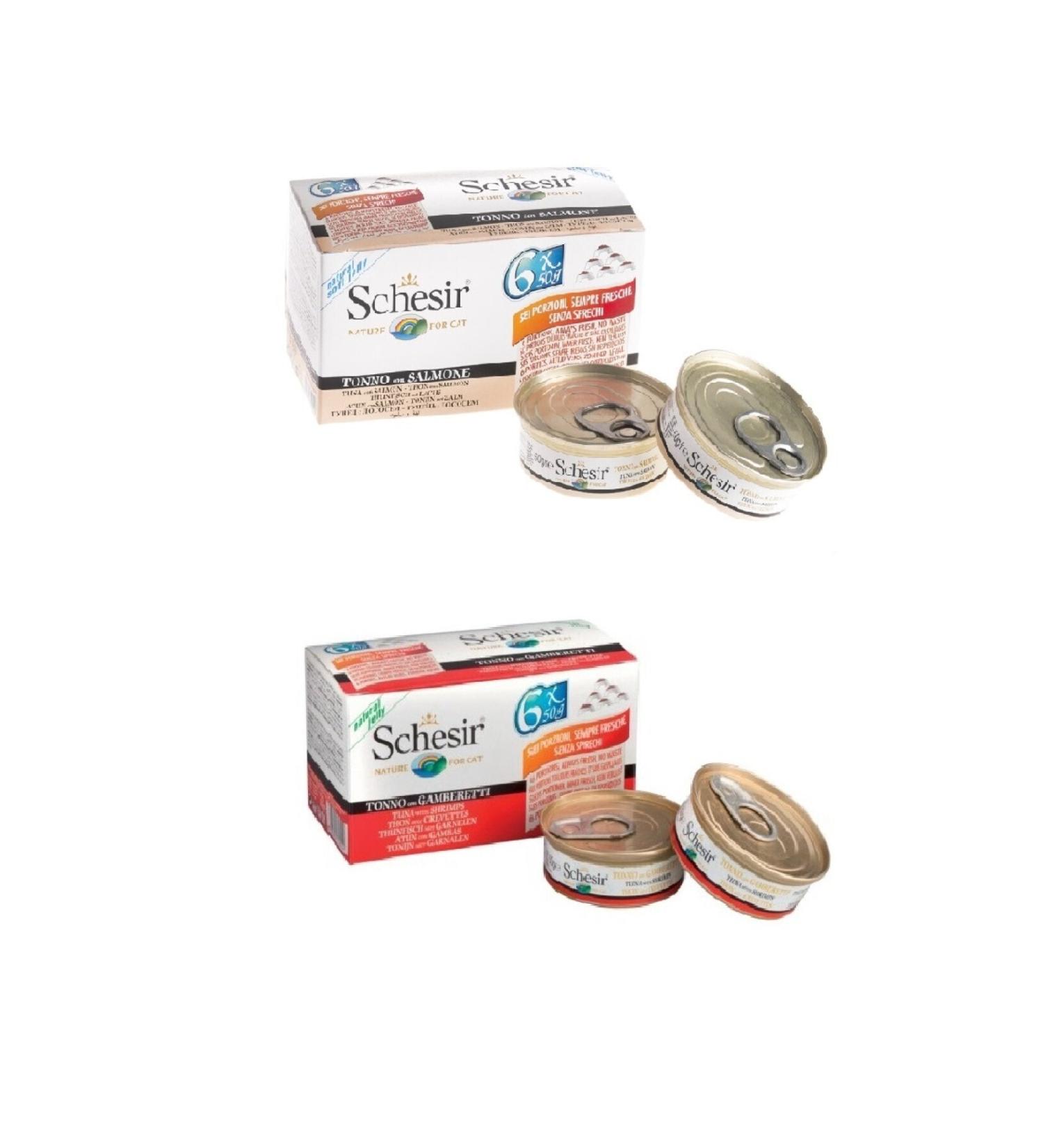 Schesir 2 Types Multipack Canned Mixed 6 X 50 Gr. 2 Eco Package