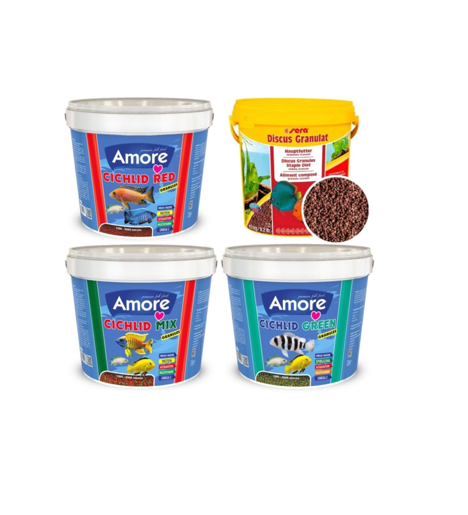 AMORE Cichlid Red + Mix + Green Granules + Sera Discus 4x100gr