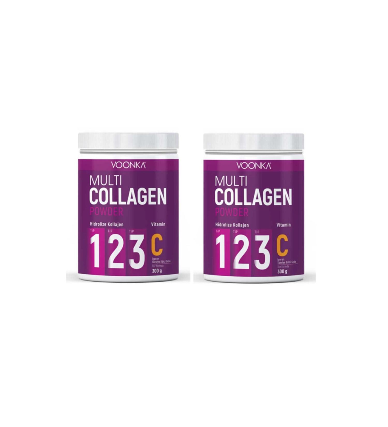Voonka Hydrolyzed Collagen (type I II III) and Vitamin C Containing Supplementary Food 300 Gr X 2 Pieces