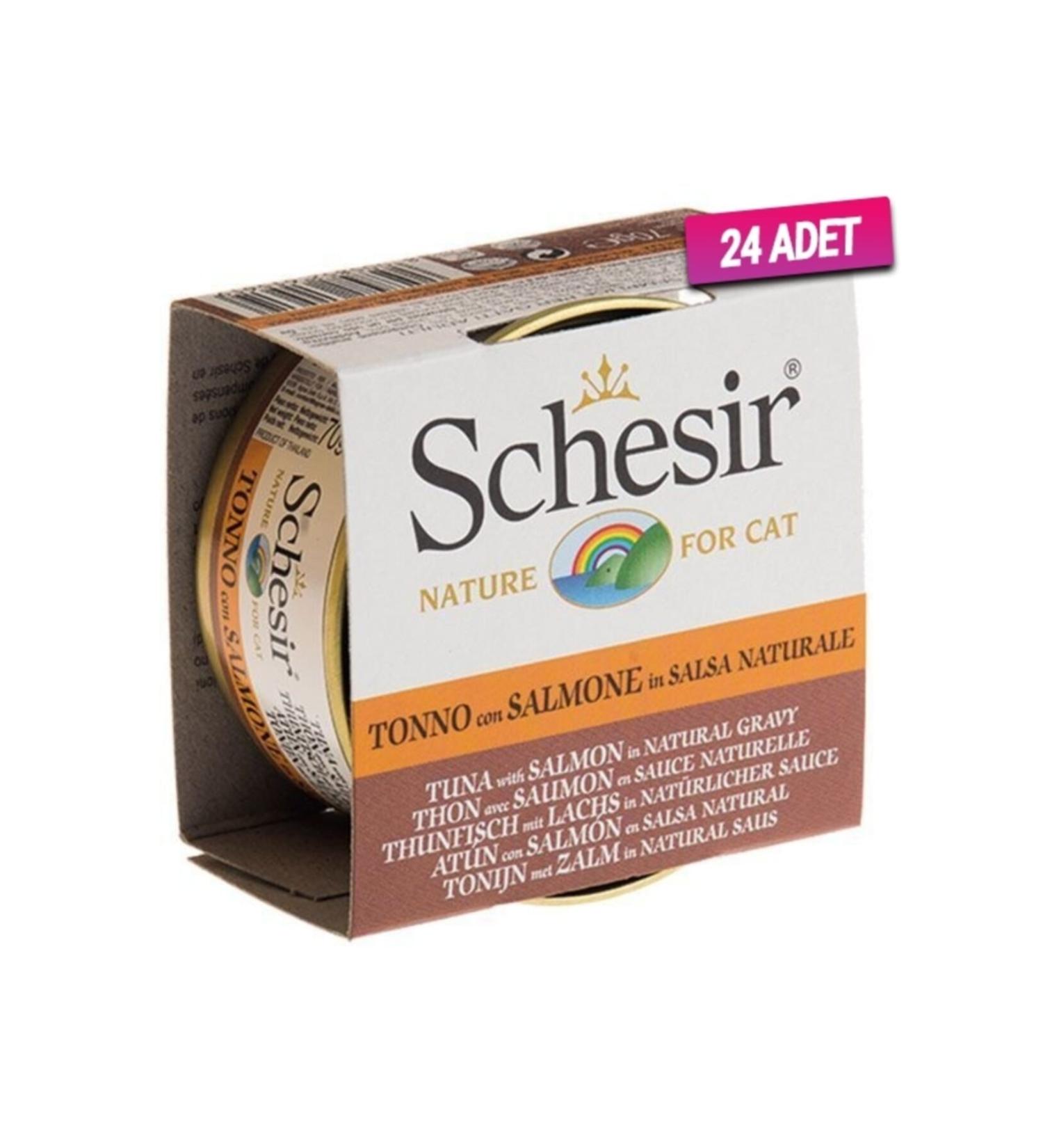 Schesir Tuna and Salmon Natural Cat Canned Food 70 Gr - 24 Pieces