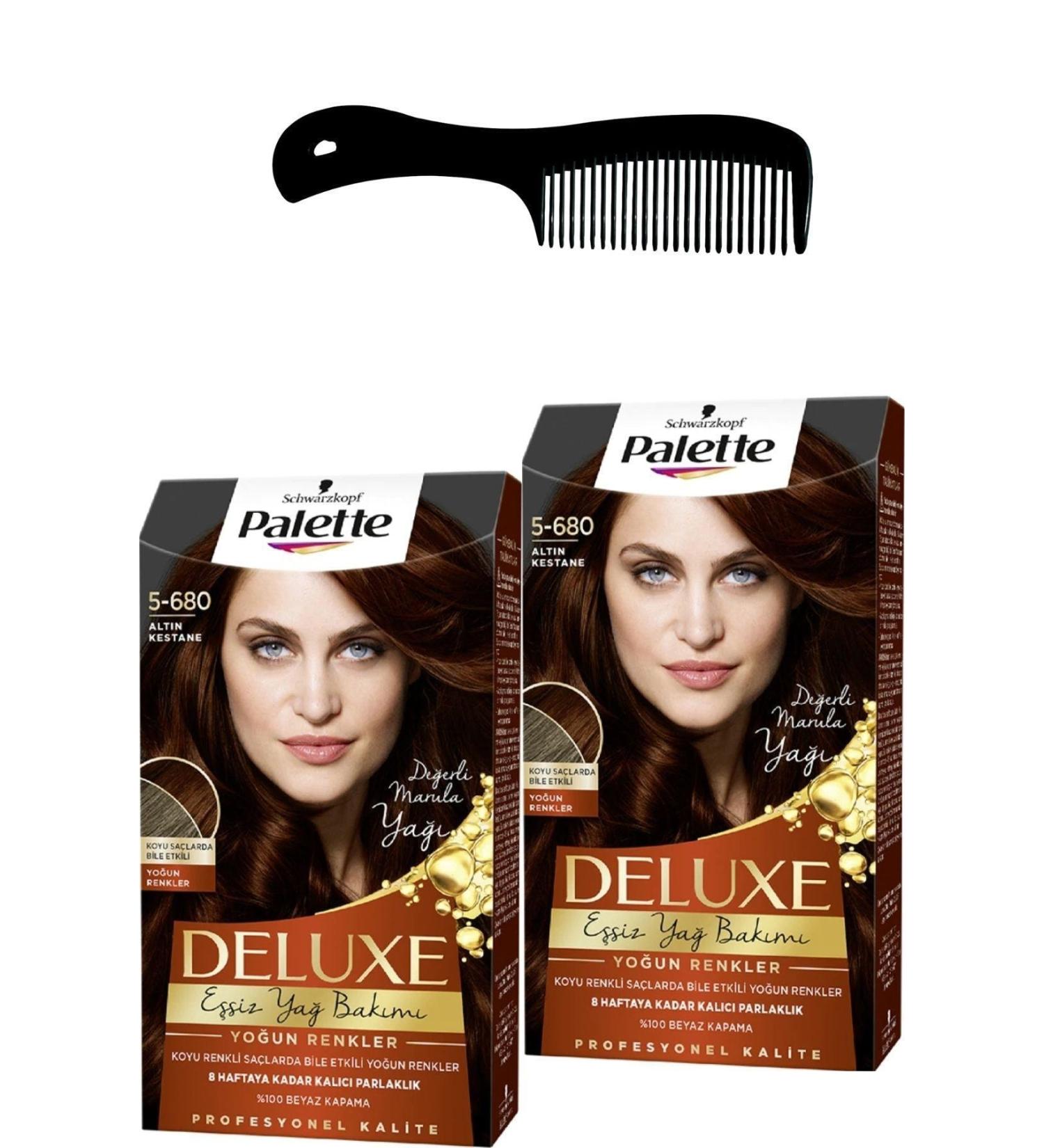 Palette Deluxe Intense Colors Hair Dye 5-680 Golden Chestnut X 2 Pieces + Hair Opening Comb
