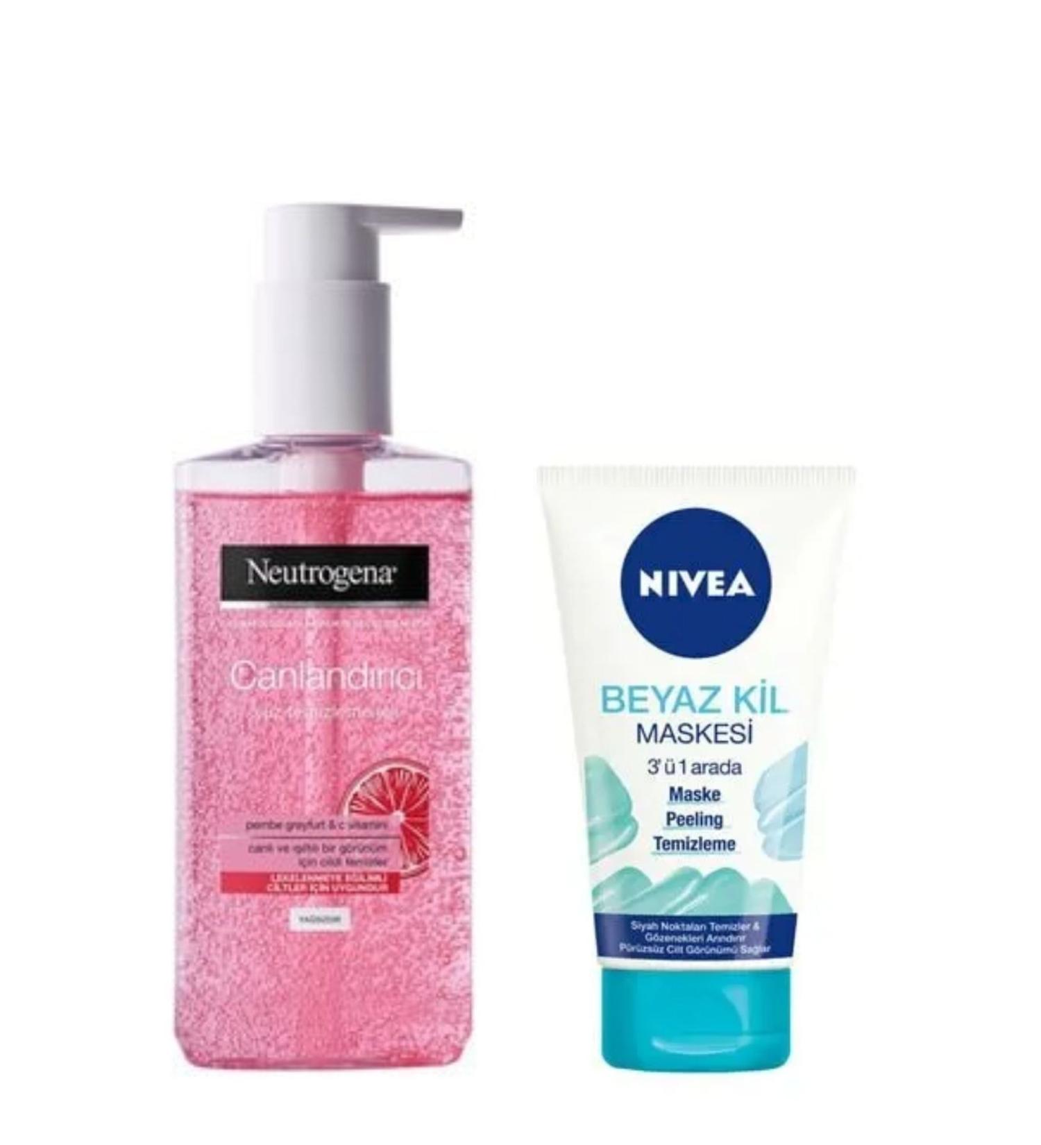 Neutrogena Pink Grapefruit & C Vit. Revitalizing Face Cleansing Gel 200 Ml & White Clay Mask 3 in 1 Mask 150 Ml - Buy Online on GoSupps.com