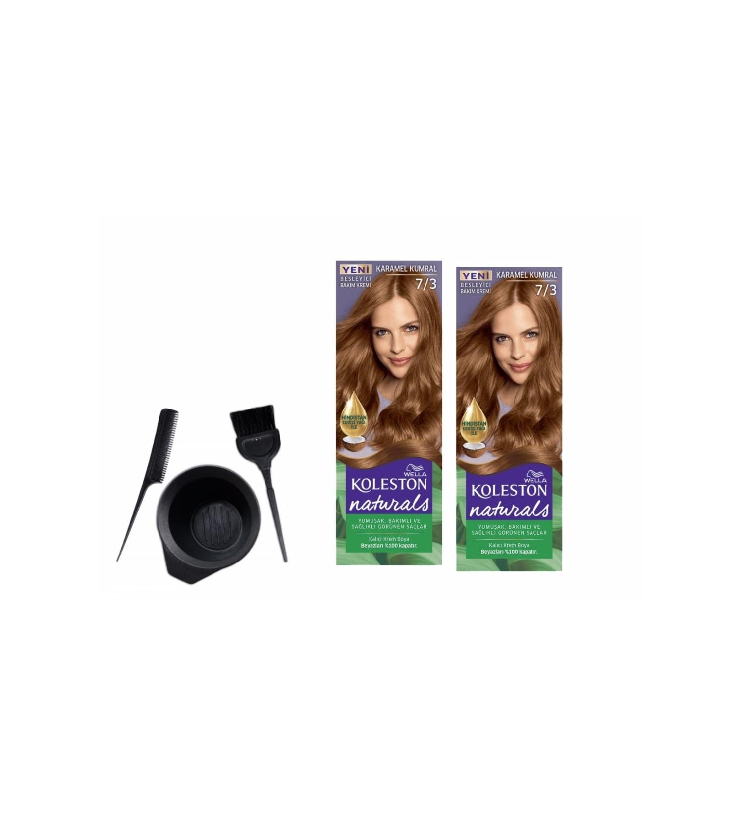 Wella Naturals Hair Dye 50ml 7/3 Caramel Blonde X2 Pieces + Coloring Set