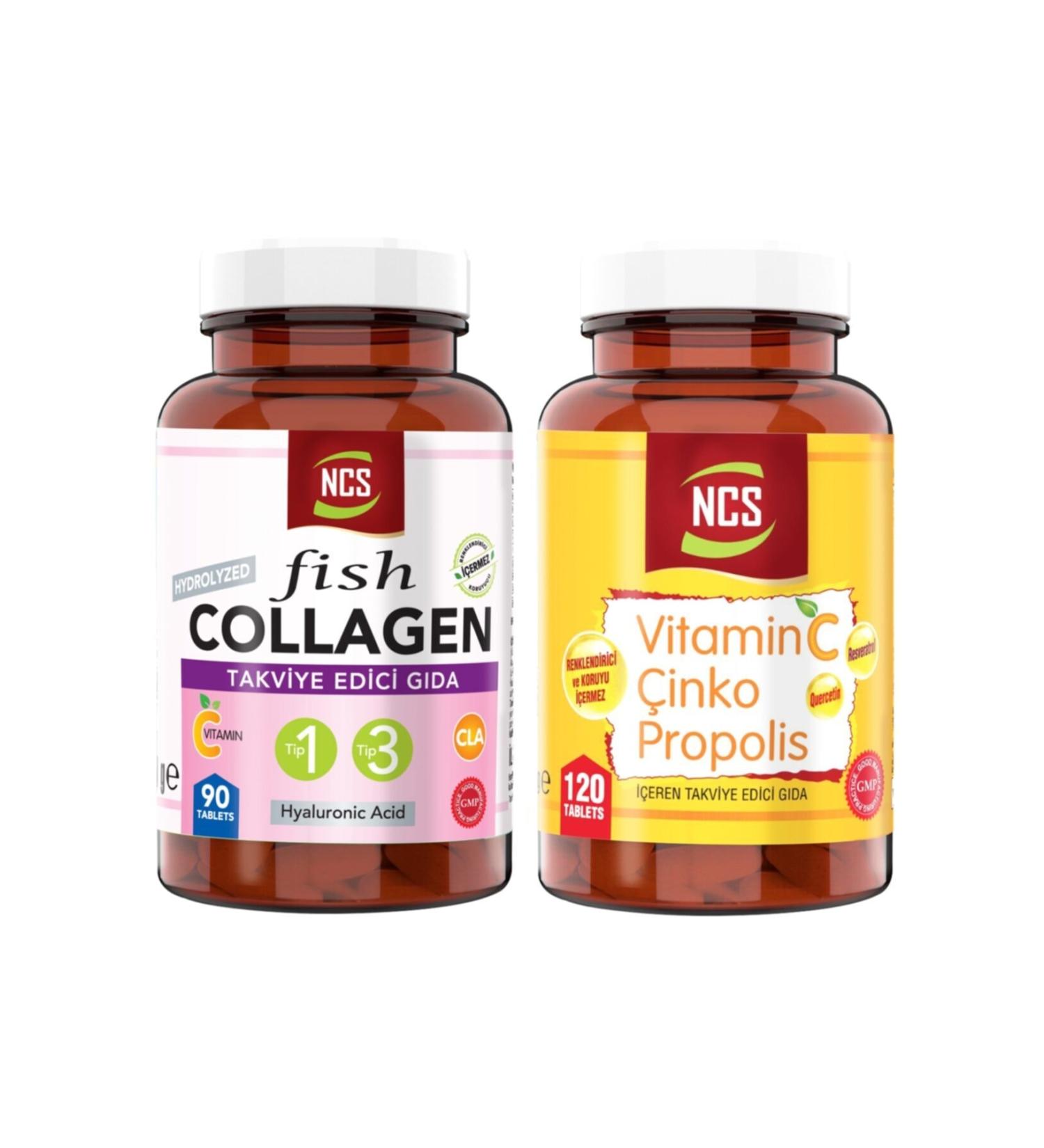 Ncs Collagen Type 1-3 Fish Cla Vitamin C 90 Tablets Vitamin C Propolis Zinc 120 Tablets