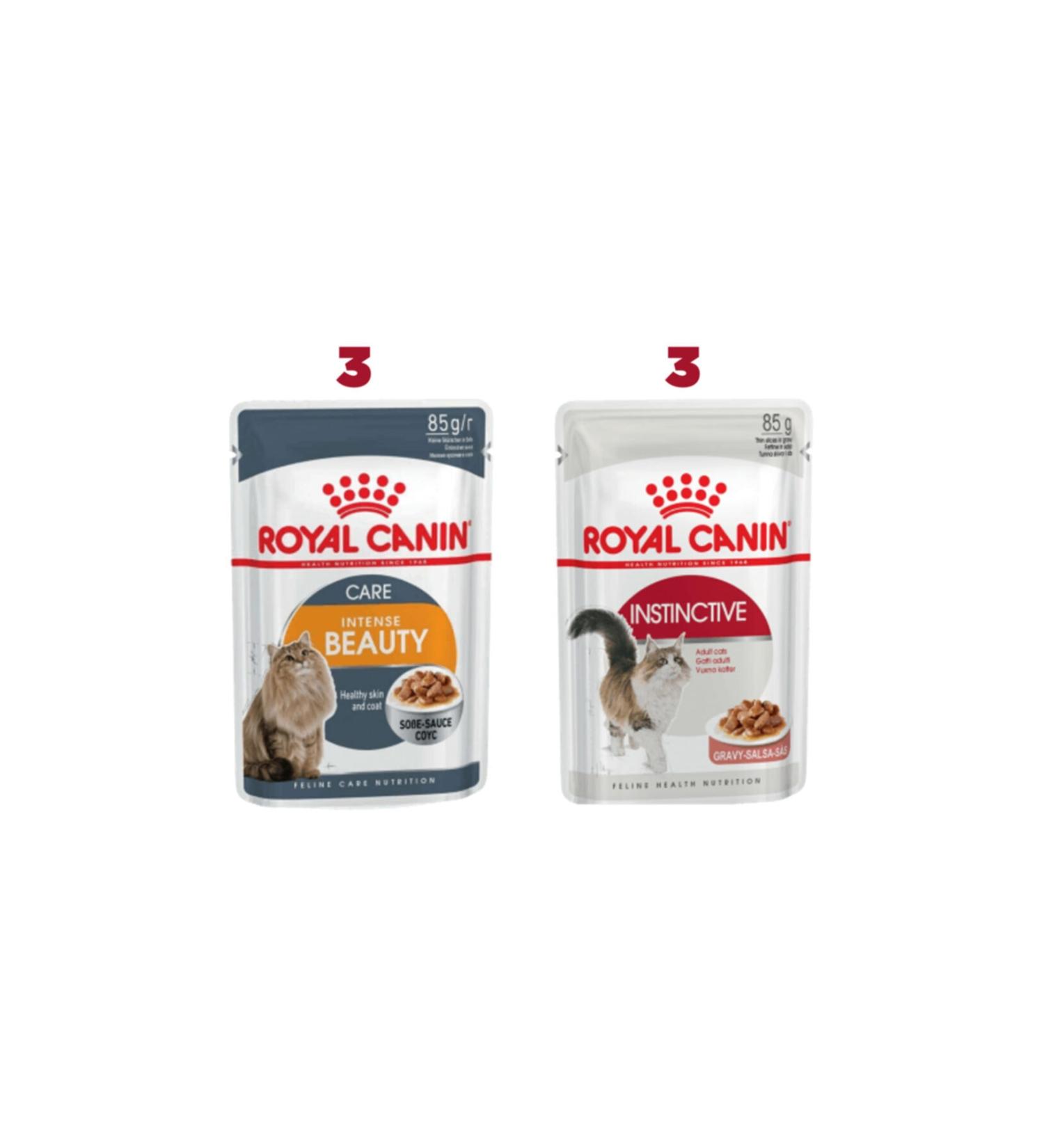 Royal Canin 3 Pieces Intense Beauty 85 Gr + 3 Pieces Instinctive 85 Gr Cat Wet Food Total 6 Pieces