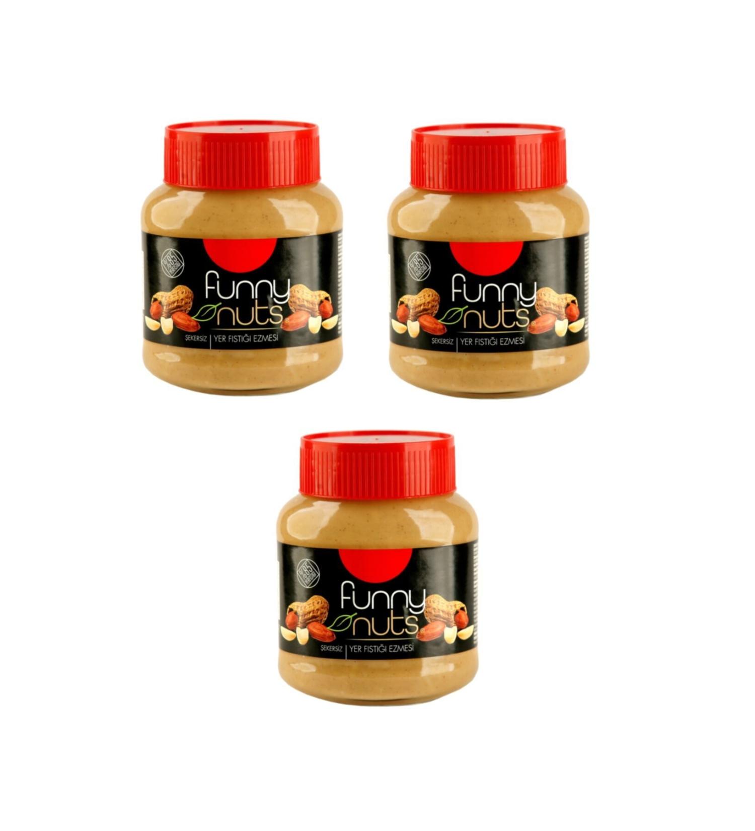 FunnyNuts Sugar-Free Peanut Butter in 320 gr. Glass Jar (3 Jars 960 gr.)