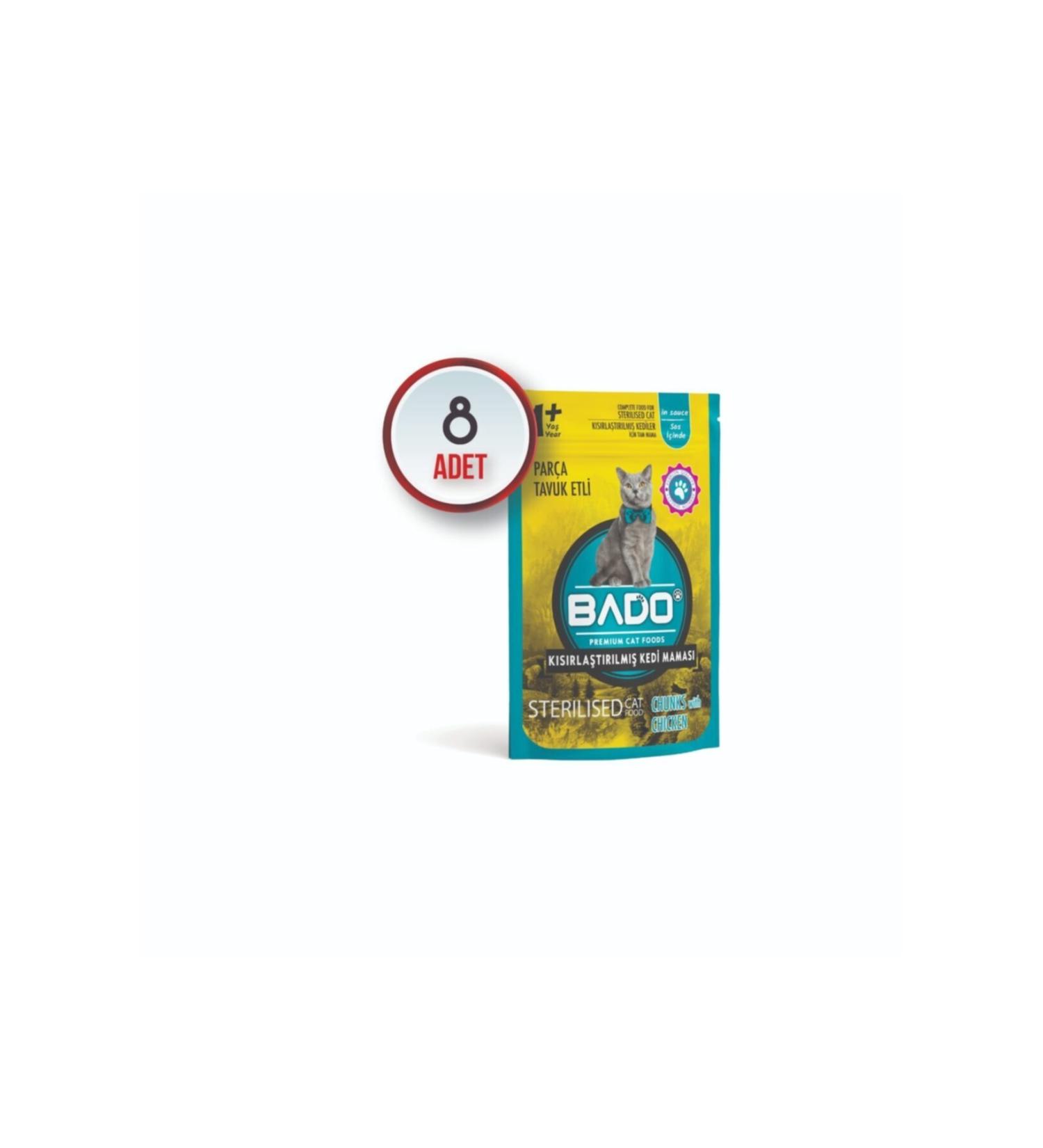 Bado Neutered Pouch Cat Wet Food Chicken Meat 85 Gr 8 Pack