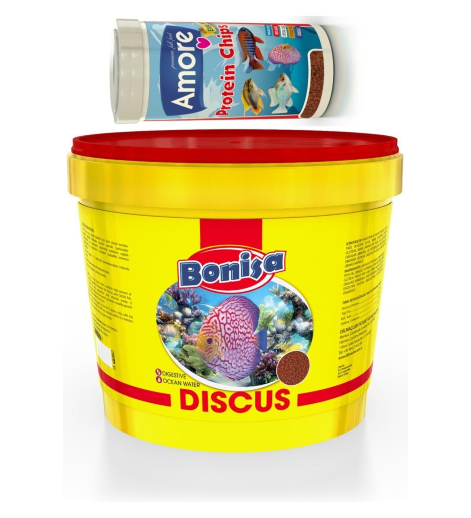 bonisa Discus 3 Kg Bucket + Amore Protein Pro Chips 250ml Box Aquarium Malawi Cichlid Fish Food