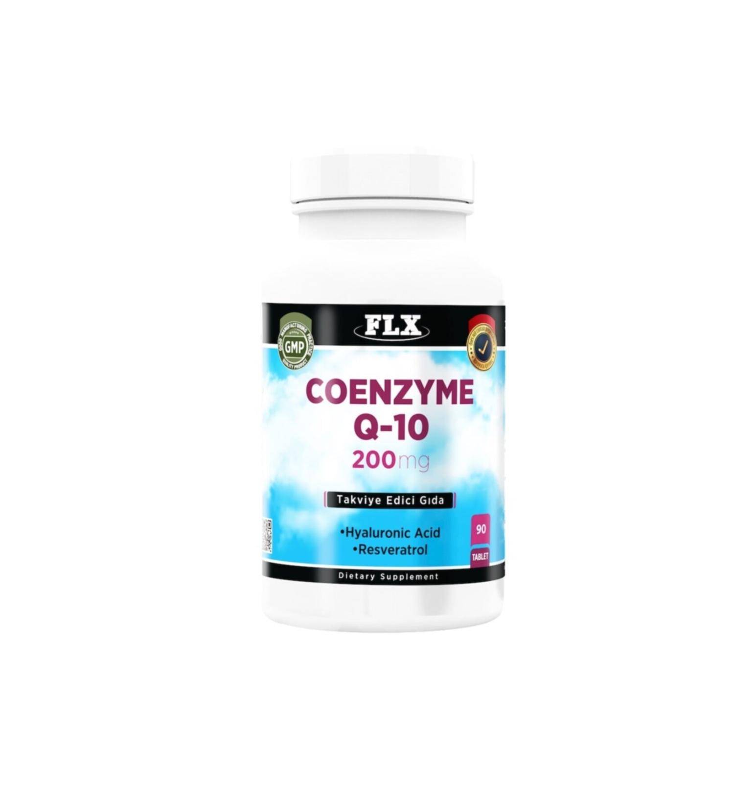 FLX Coenzyme Q-10 200 mg Hyoluronic Acid Resveretrol 90 Tablets