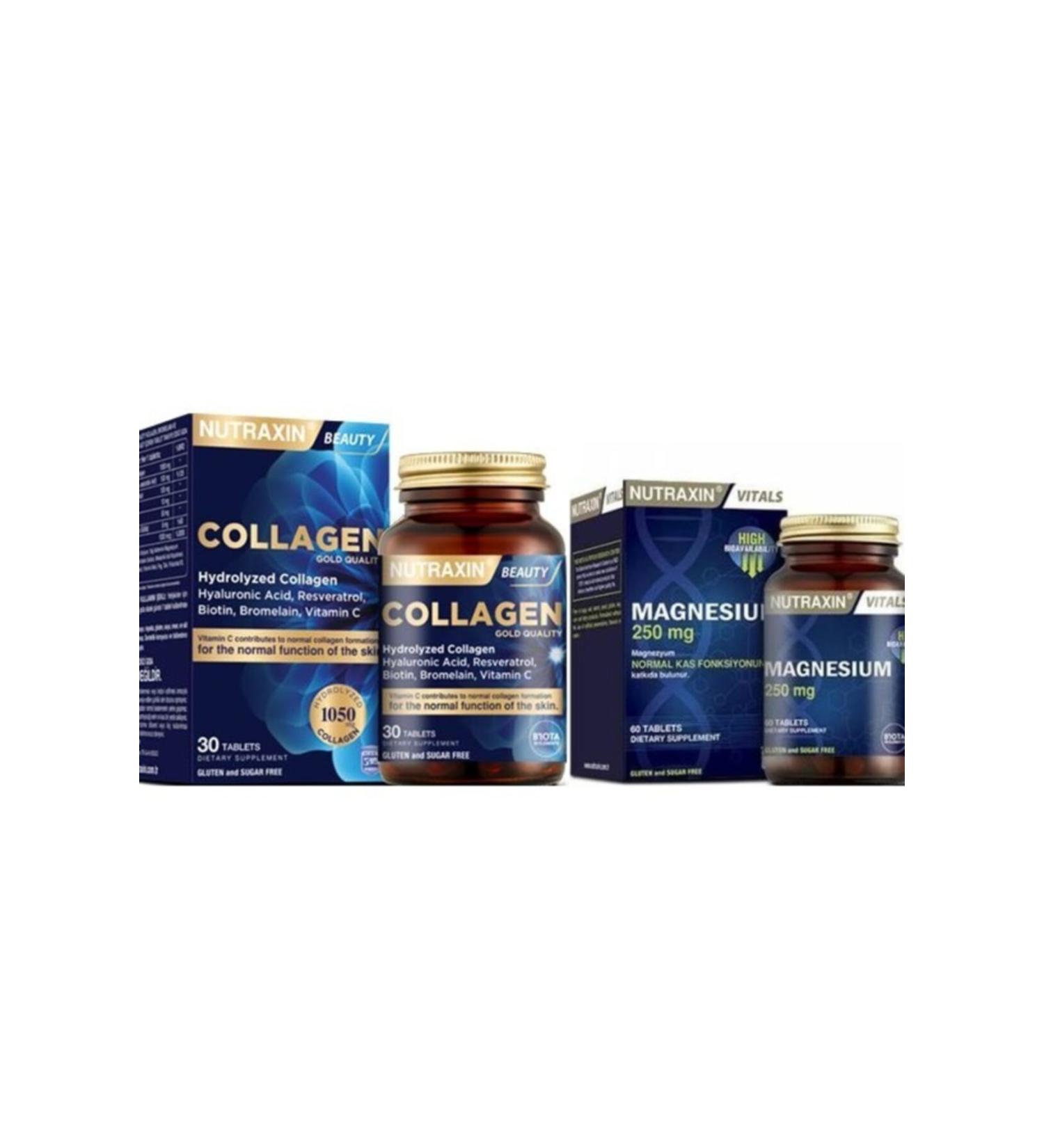 Nutraxin Magnesium 250 Mcg 60 Tablets + 30 Tablets Containing Type 1 and Type 3 Hydrolyzed Collagen