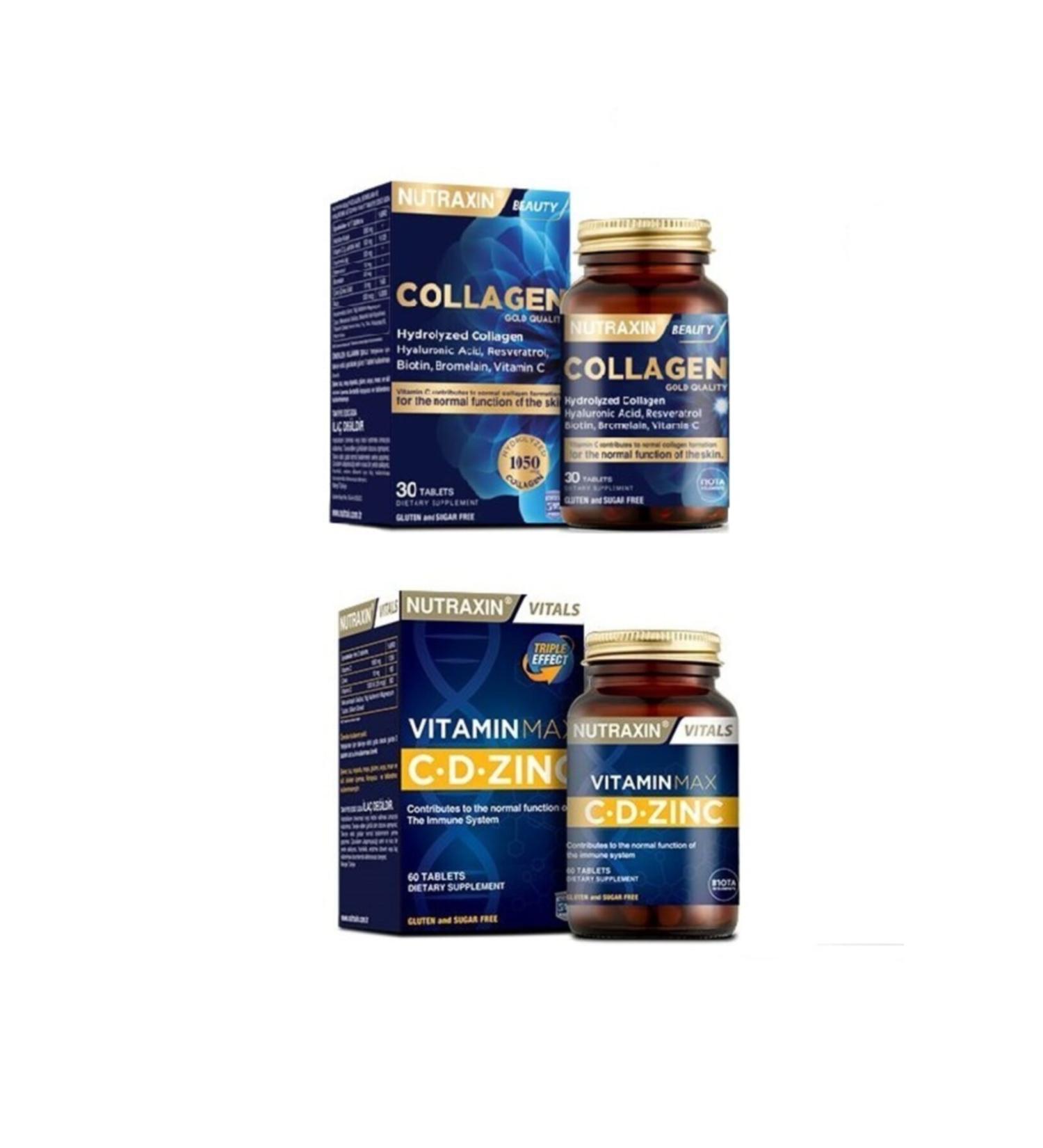 Nutraxin Vitamin Max Cd-zinc 60 Tablets + Type 1 and Type 3 Hydrolyzed Collagen 30 Tablets