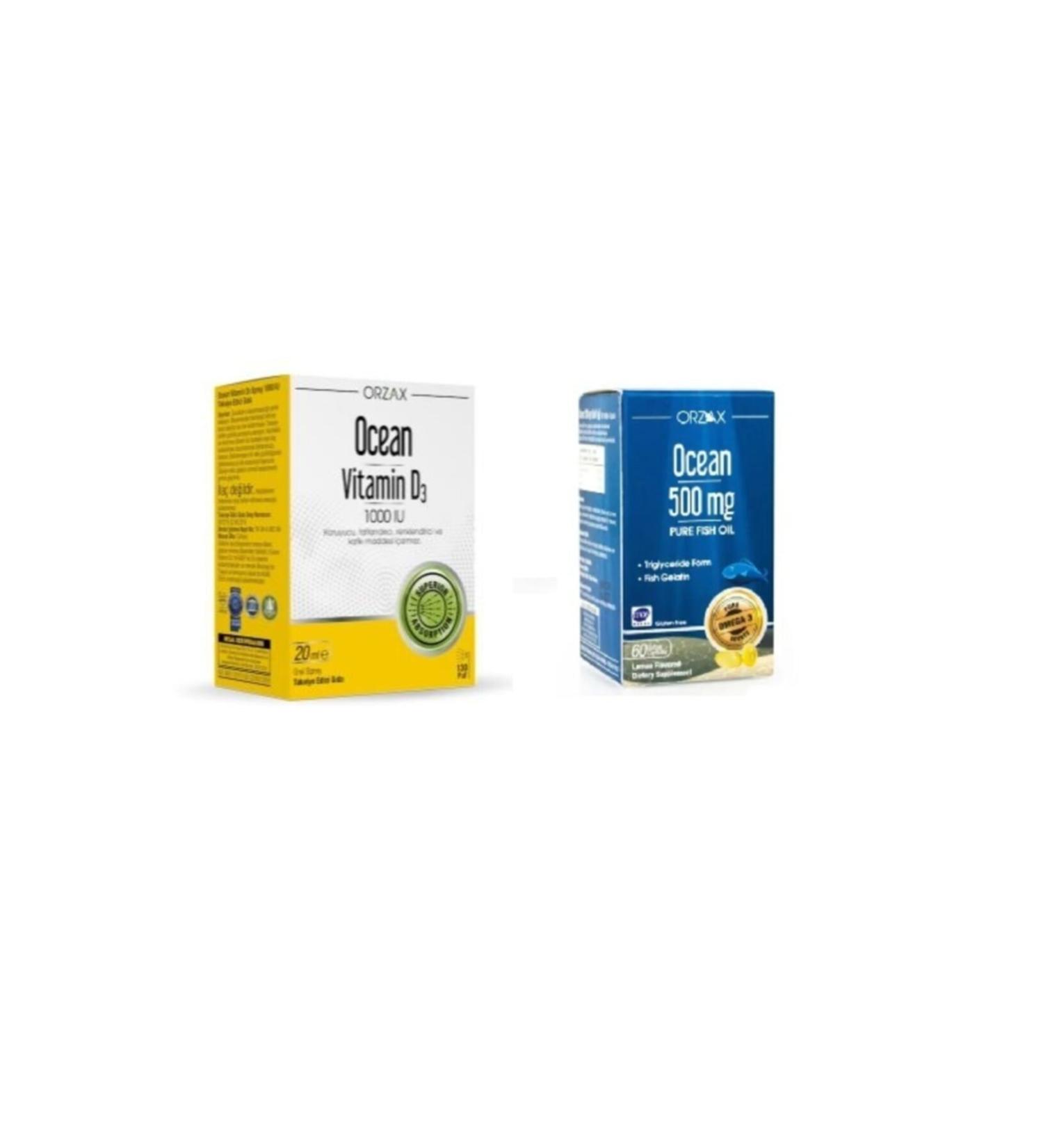 Ocean 1000 Iu D3 Spray 20 Ml + Ocean Plus 500 Mg Fish Oil 60 Capsules Lemon