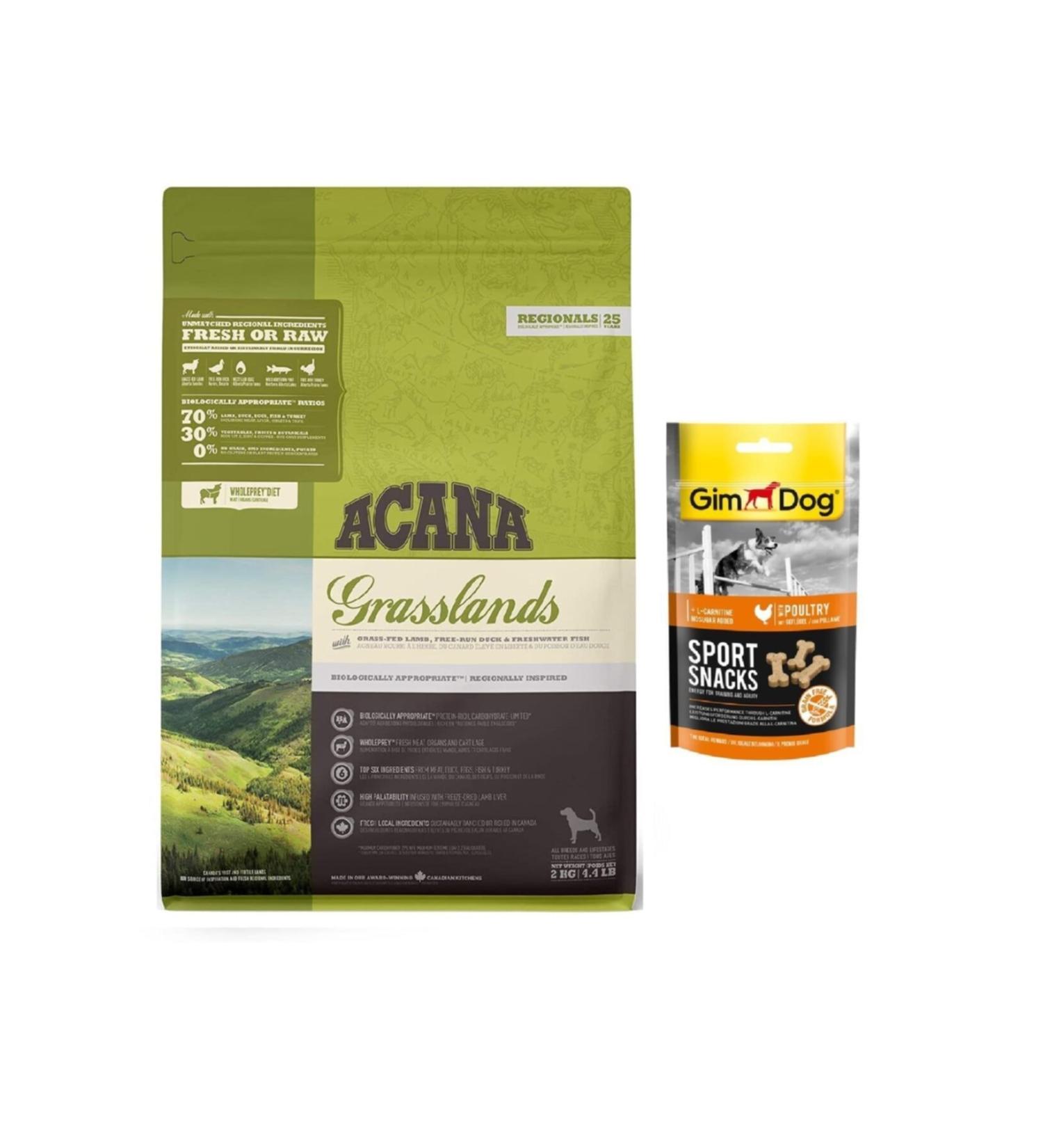 Acana Grasslands Dog Food 2 Kg + Gimdog Chicken Reward 60 Gr