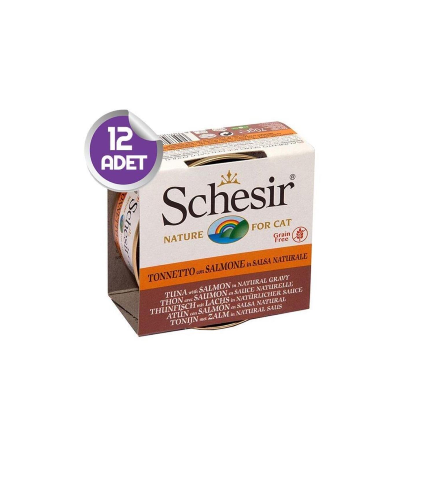 Schesir Canned Cat Food with Tuna and Salmon Sauce 70 Gr X12