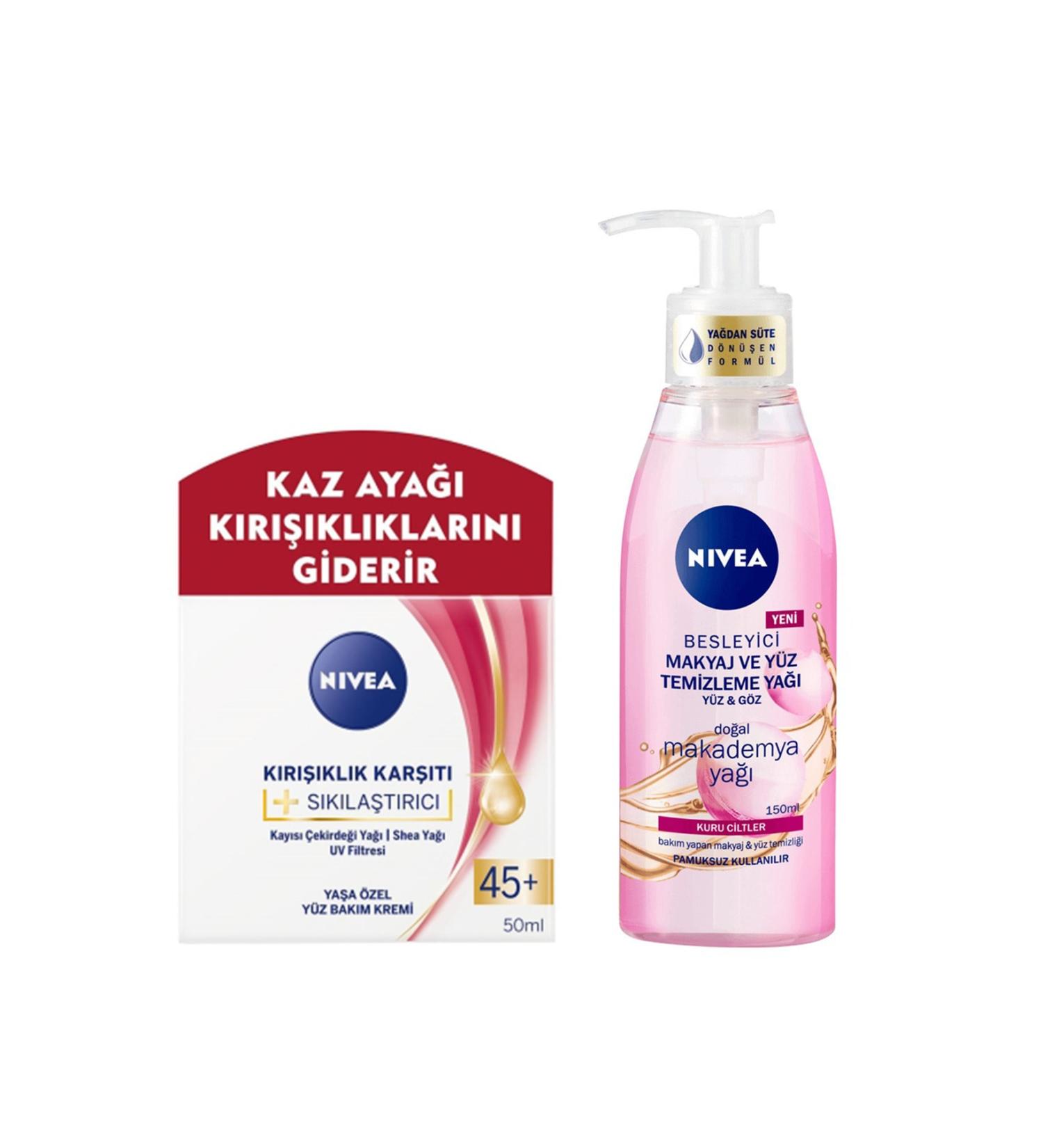NIVEA Facial Cleansing Oil Dry Skin 150 Ml+Face Cream Firming-Anti-Wrinkle 45 Years+ 50 M