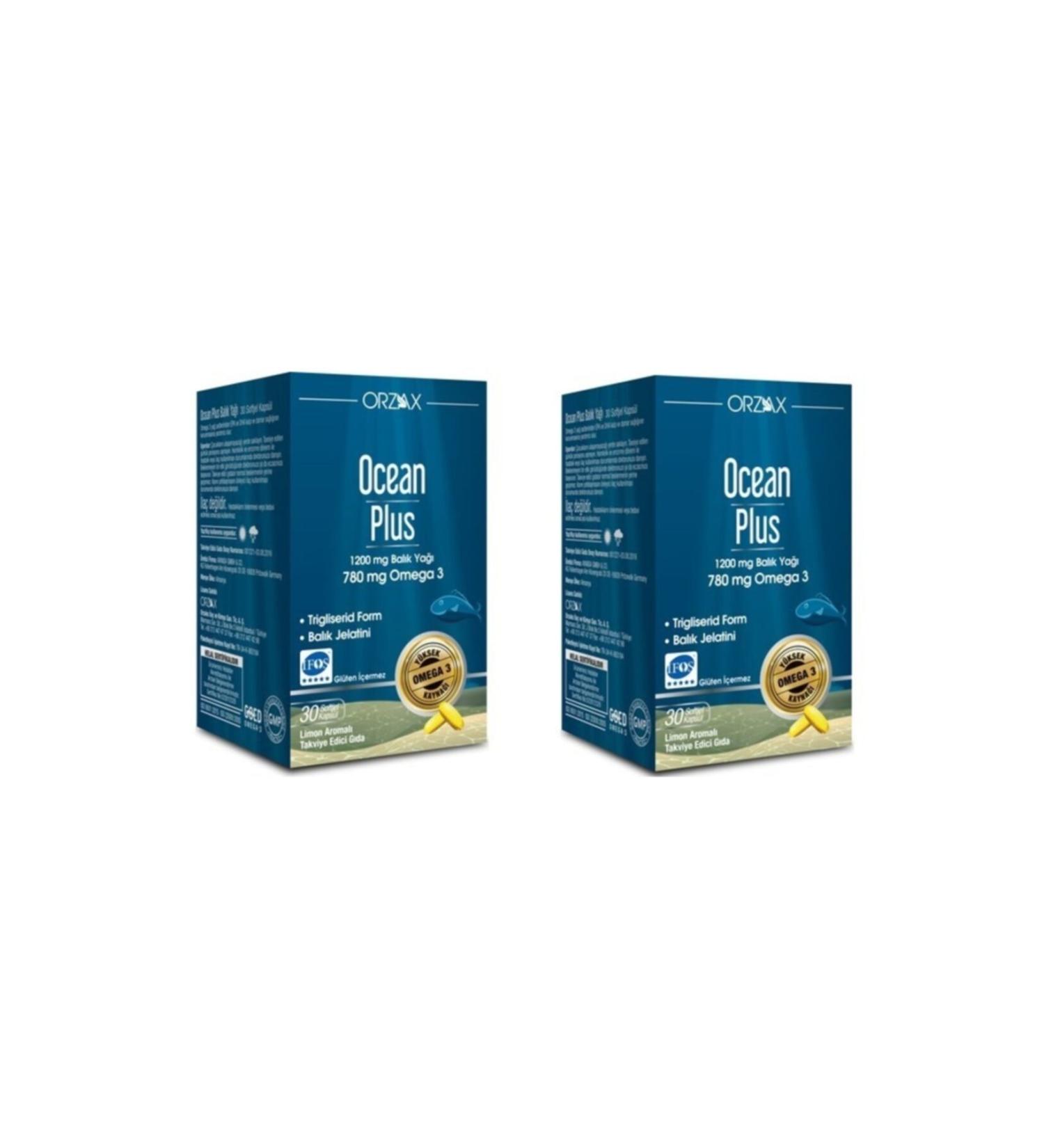 Ocean Ocean Plus 1200 Mg Fish Oil Lemon Flavored 30 Capsules*2 Pieces