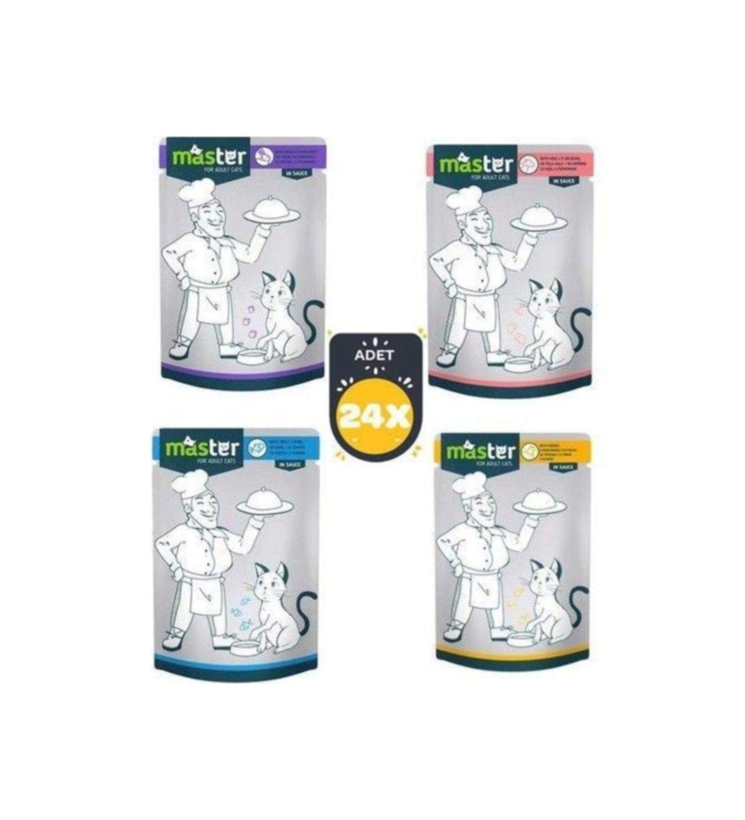 Masterline Master Cat Food Mixed Pouch Wet Food 80 Gr 24 Pieces