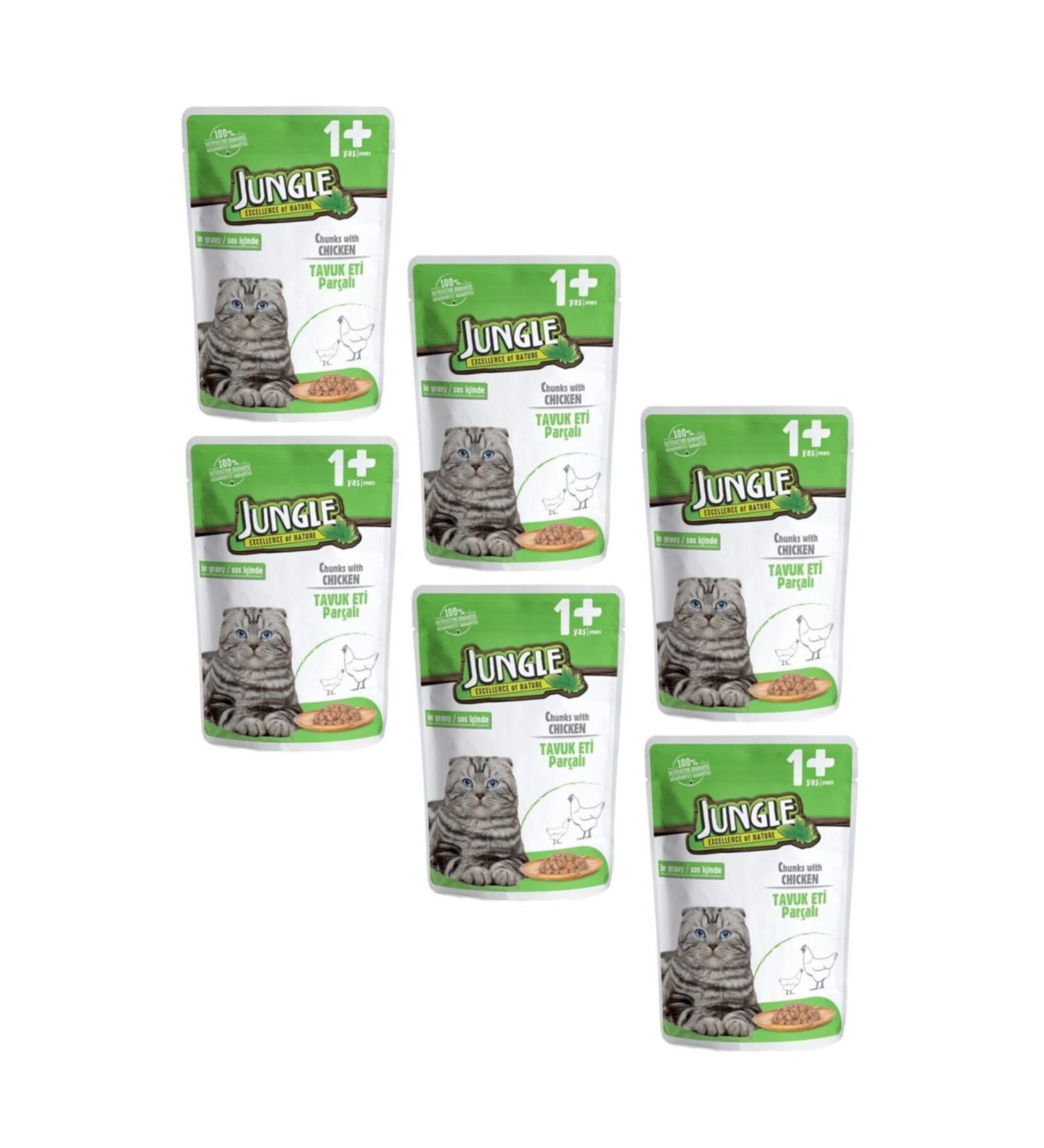 Jungle Pouch Chicken Gravy Sauce Cat Food 100 gr X 6 Pieces