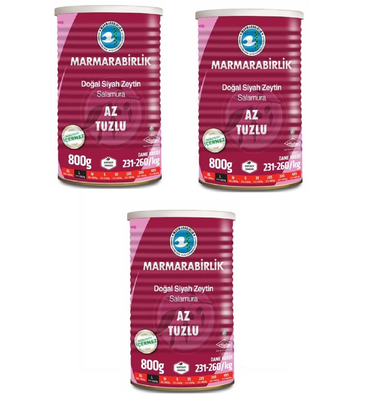 Marmarabirlik Light Salted Olives in Brine 800 Gr X 3 Pieces