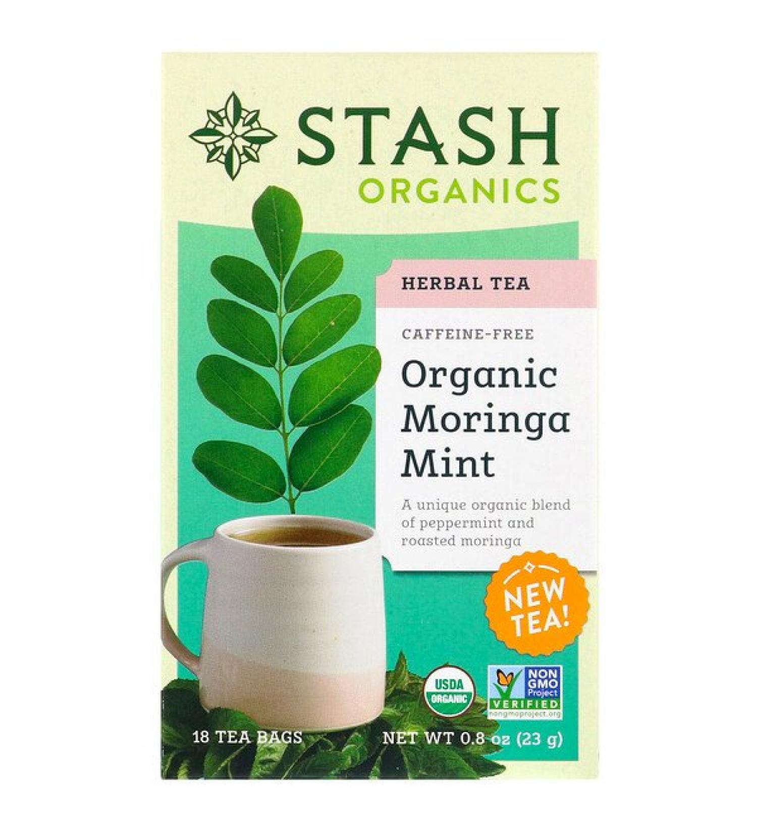 Stash Tea Herbal Tea Organic Moringa Mint Caffeine-Free 18 Tea Bags 0.8 oz (23 g)