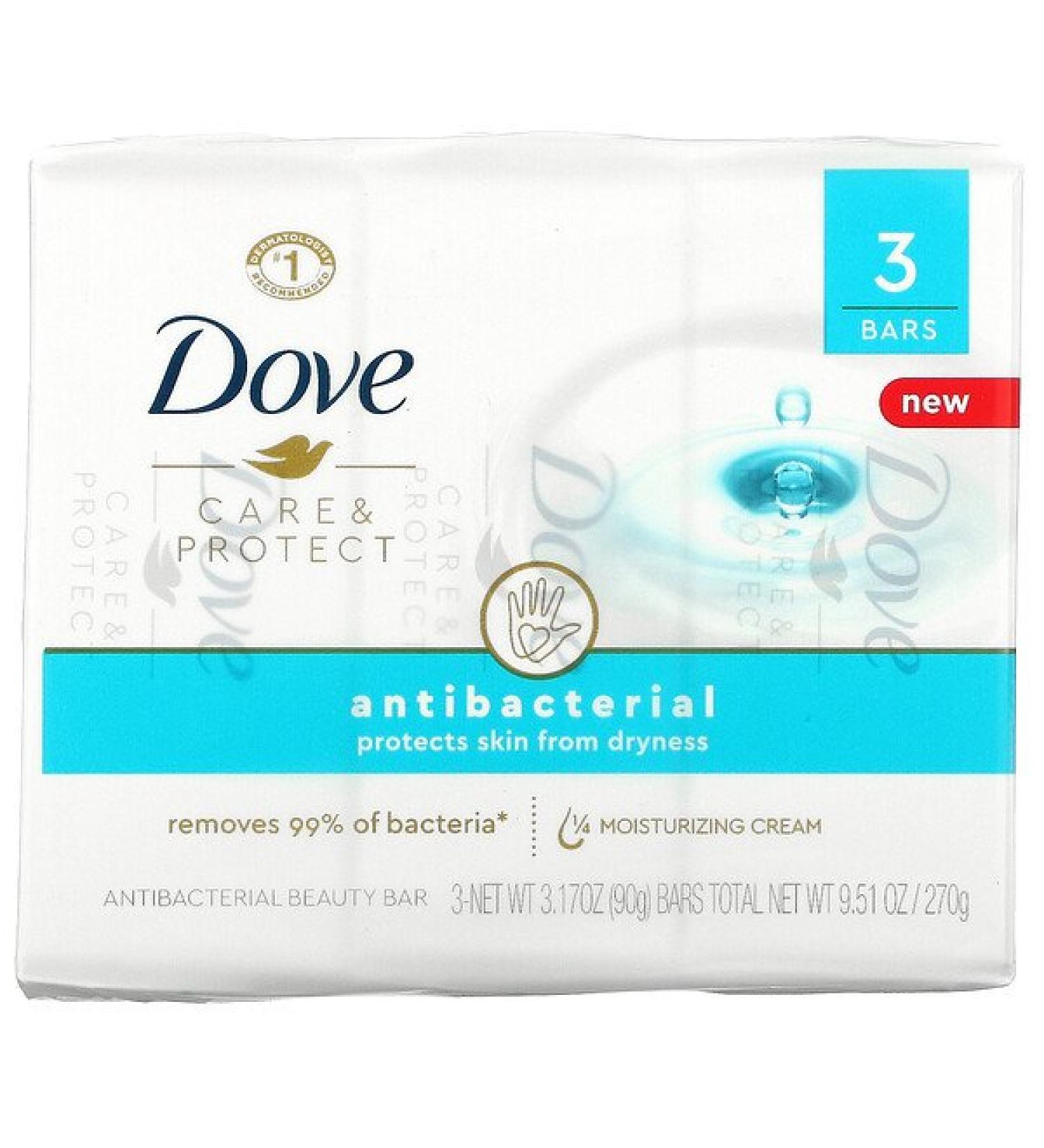Dove Care & Protect Antibacterial Beauty Bar - 3 Pack (3.17 oz Each) | Gentle Skin Protection - Buy Online on GoSupps.com